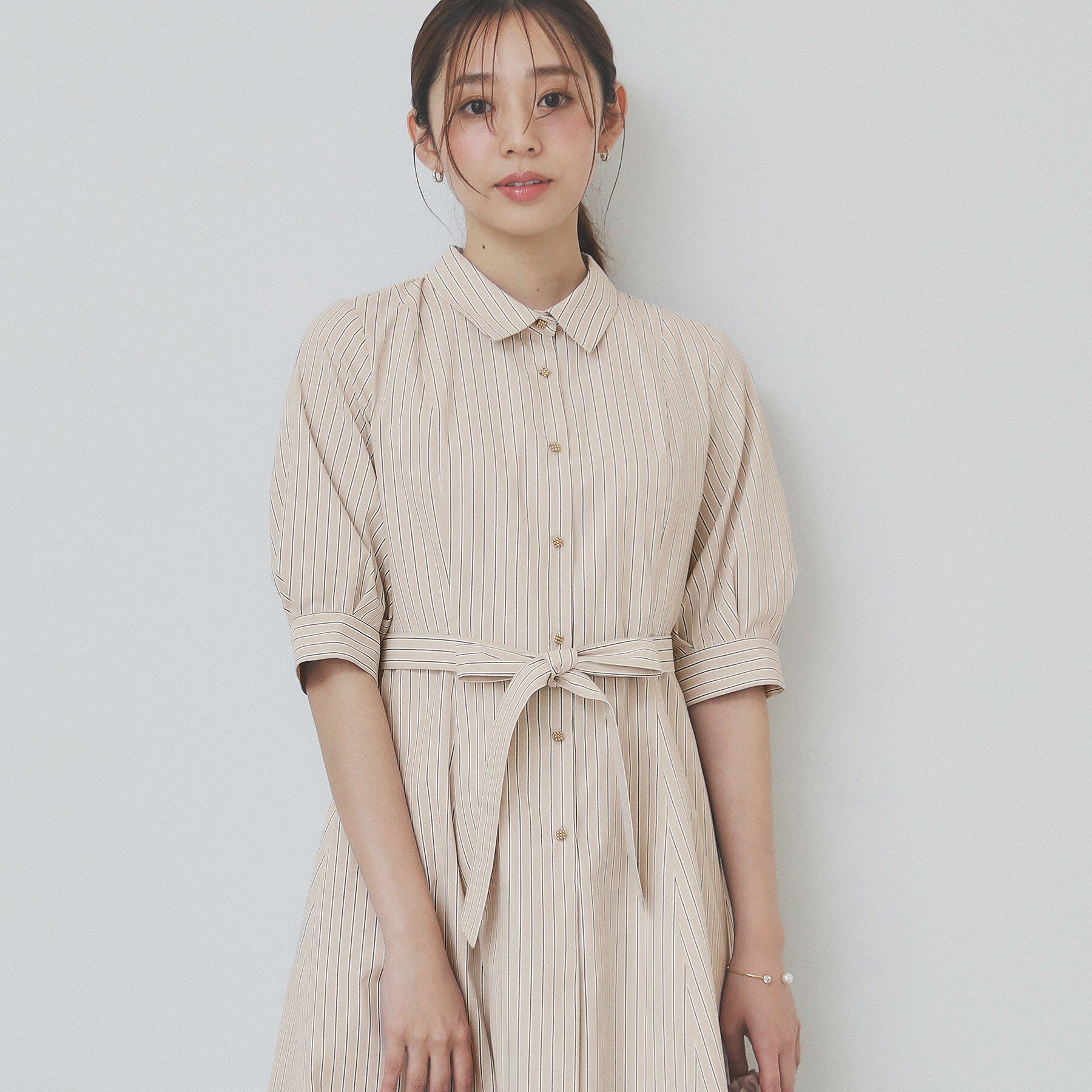 index「ストライプシャツワンピース【洗濯機洗い可/イージーアイロン】」|ワンピース|