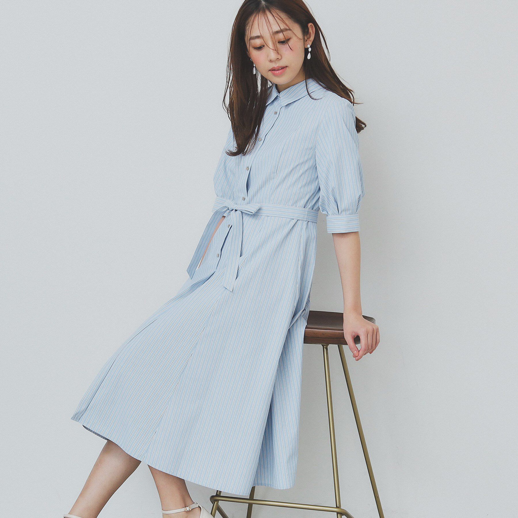 index「ストライプシャツワンピース【洗濯機洗い可/イージーアイロン】」|ワンピース|サックスブルー(39