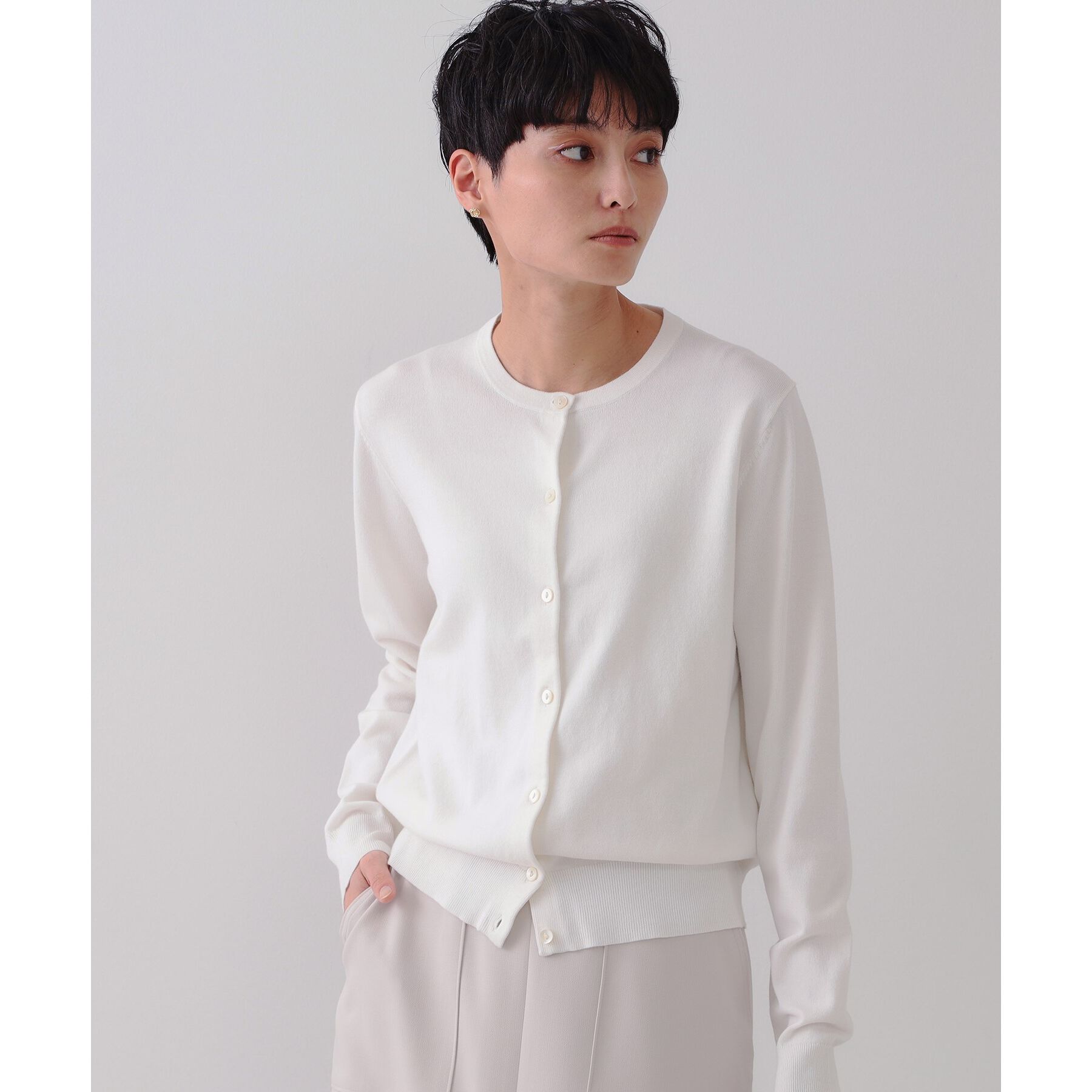 OPAQUE.CLIP「クルーネックニットカーディガン/オーガニックコットン混【UV/洗濯機洗い可】」|カーディガン|