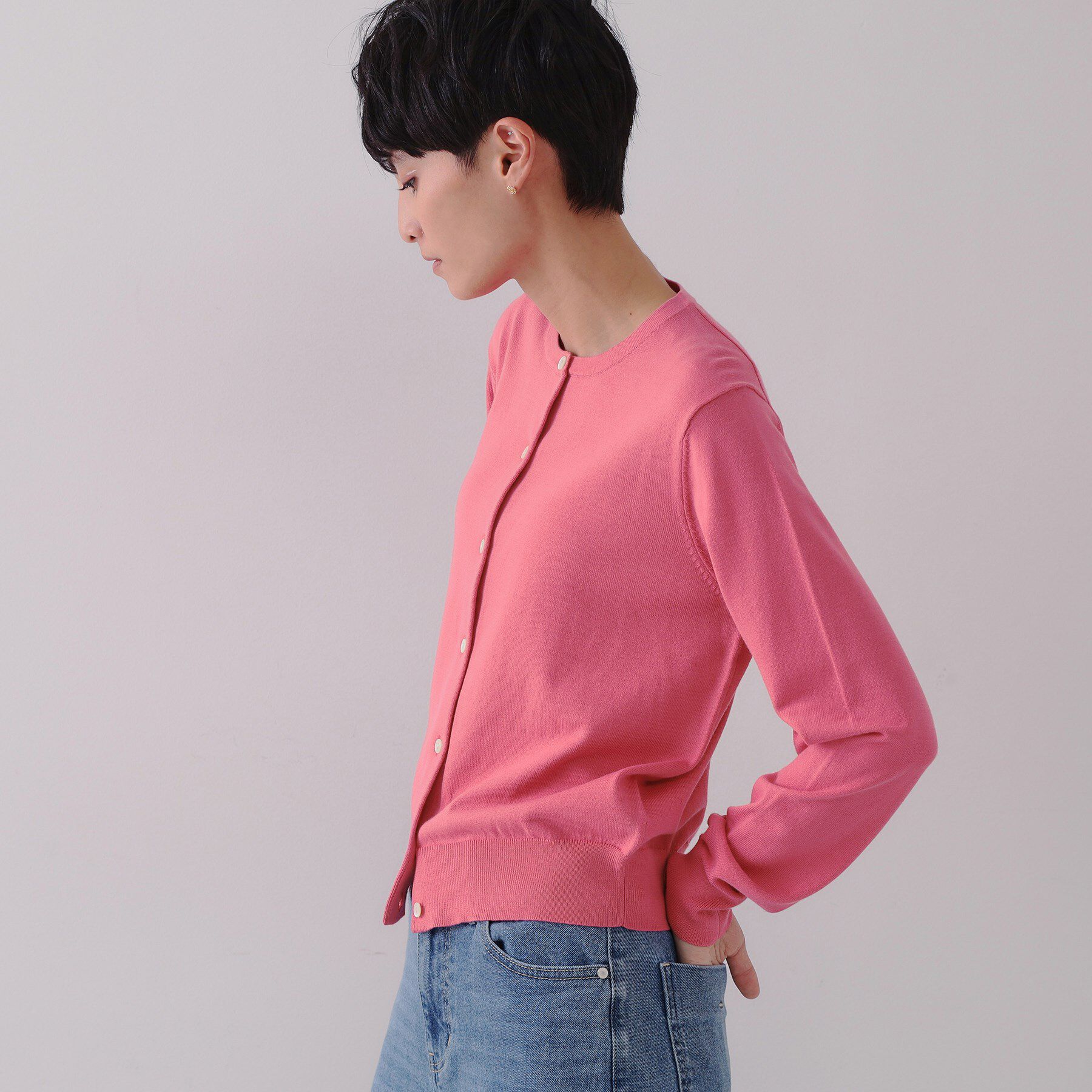 OPAQUE.CLIP「クルーネックニットカーディガン/オーガニックコットン混【UV/洗濯機洗い可】」|カーディガン|