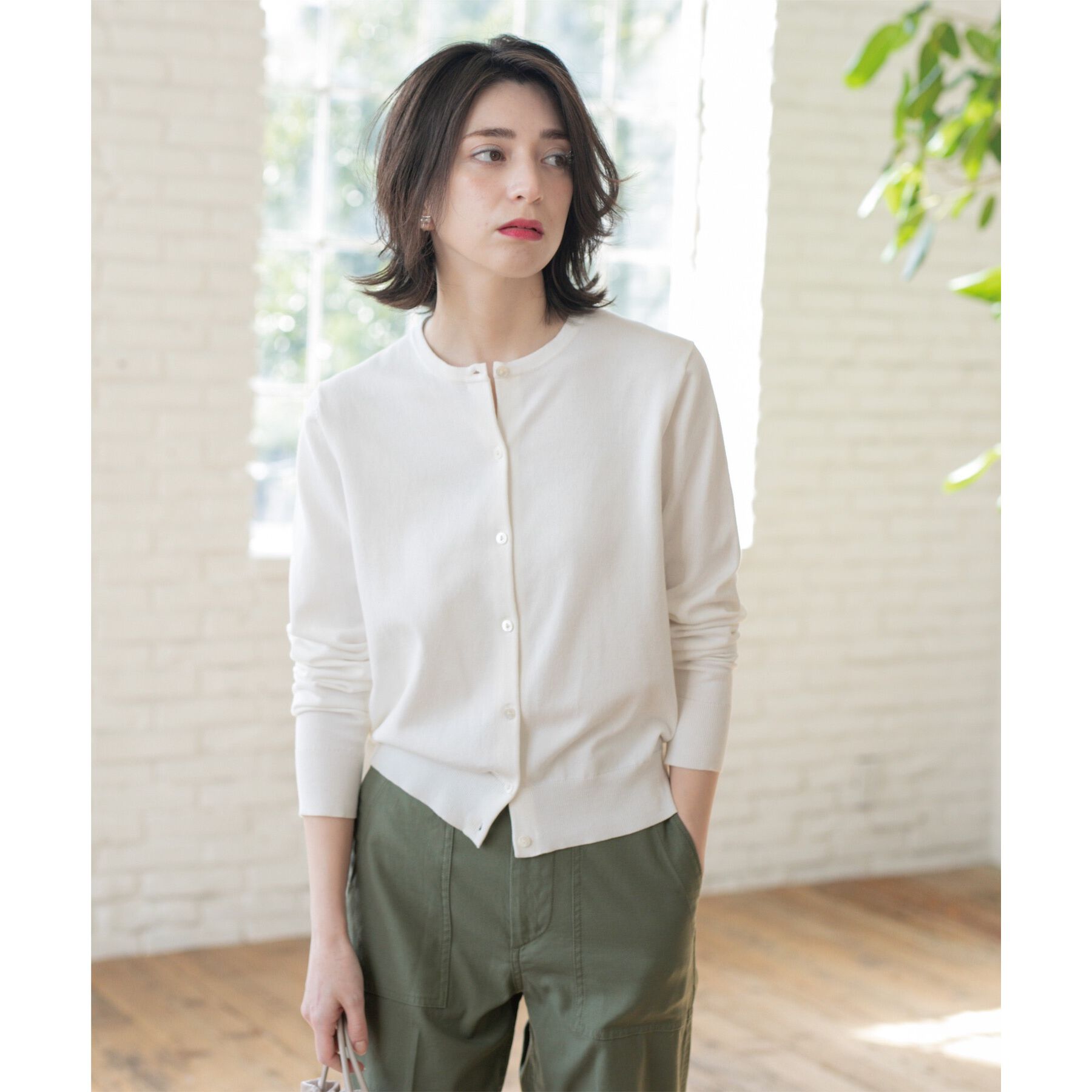 OPAQUE.CLIP「クルーネックニットカーディガン/オーガニックコットン混【UV/洗濯機洗い可】」|カーディガン|