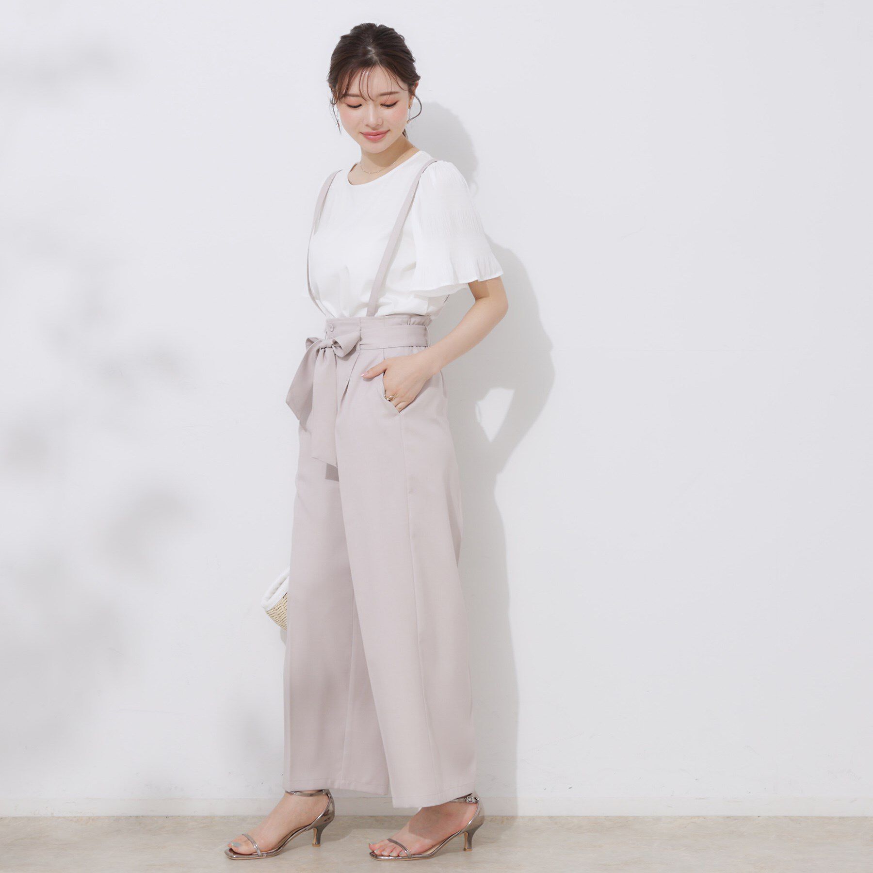 Couture broach「【美脚効果・通勤】リネンライク サス付きパンツ」|その他|