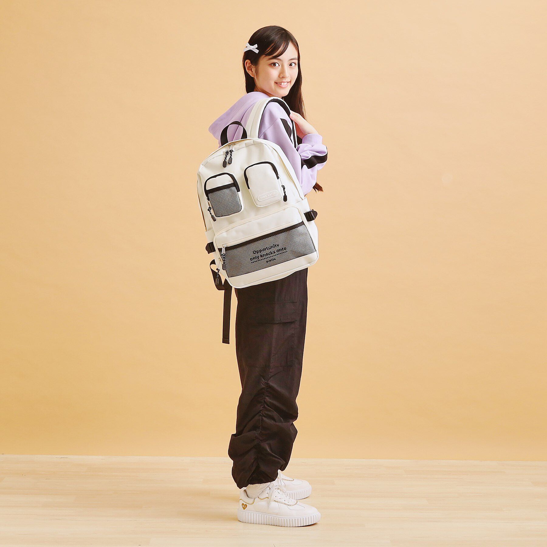 PINK-latte「【本体容量約14L】Wポケットリュック」|リュック|