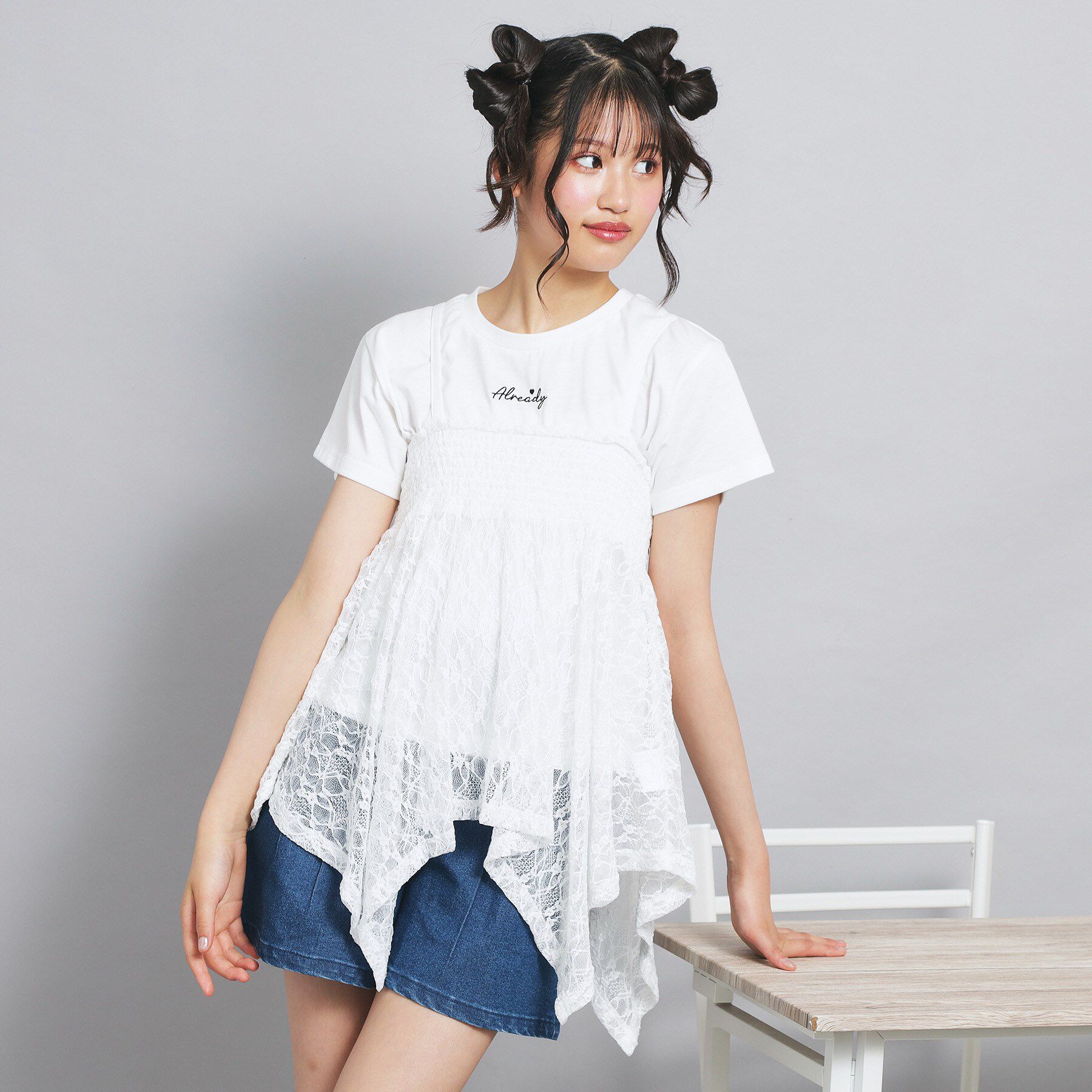 PINK-latte「【セットアイテム】2WAYレースビスチェ＋トップス」|Tシャツ・カットソー|