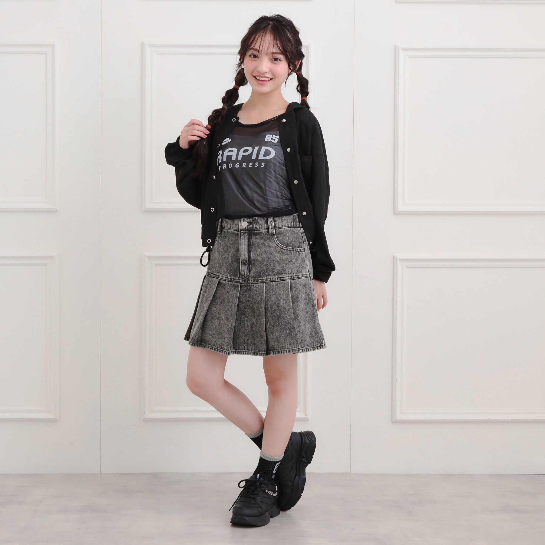 PINK-latte「デニム裾プリーツスカート」|スカート|