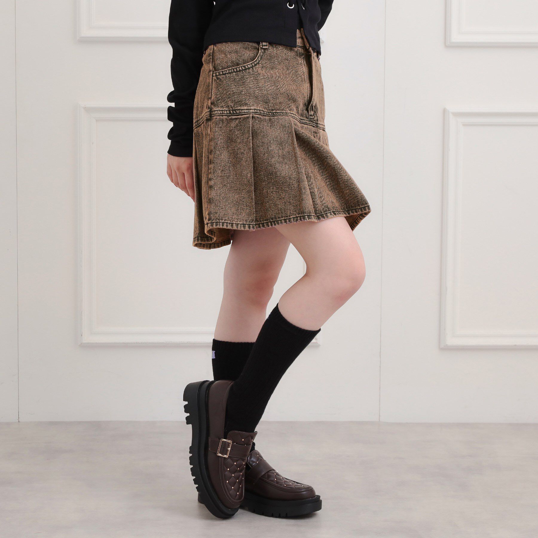 PINK-latte「デニム裾プリーツスカート」|スカート|