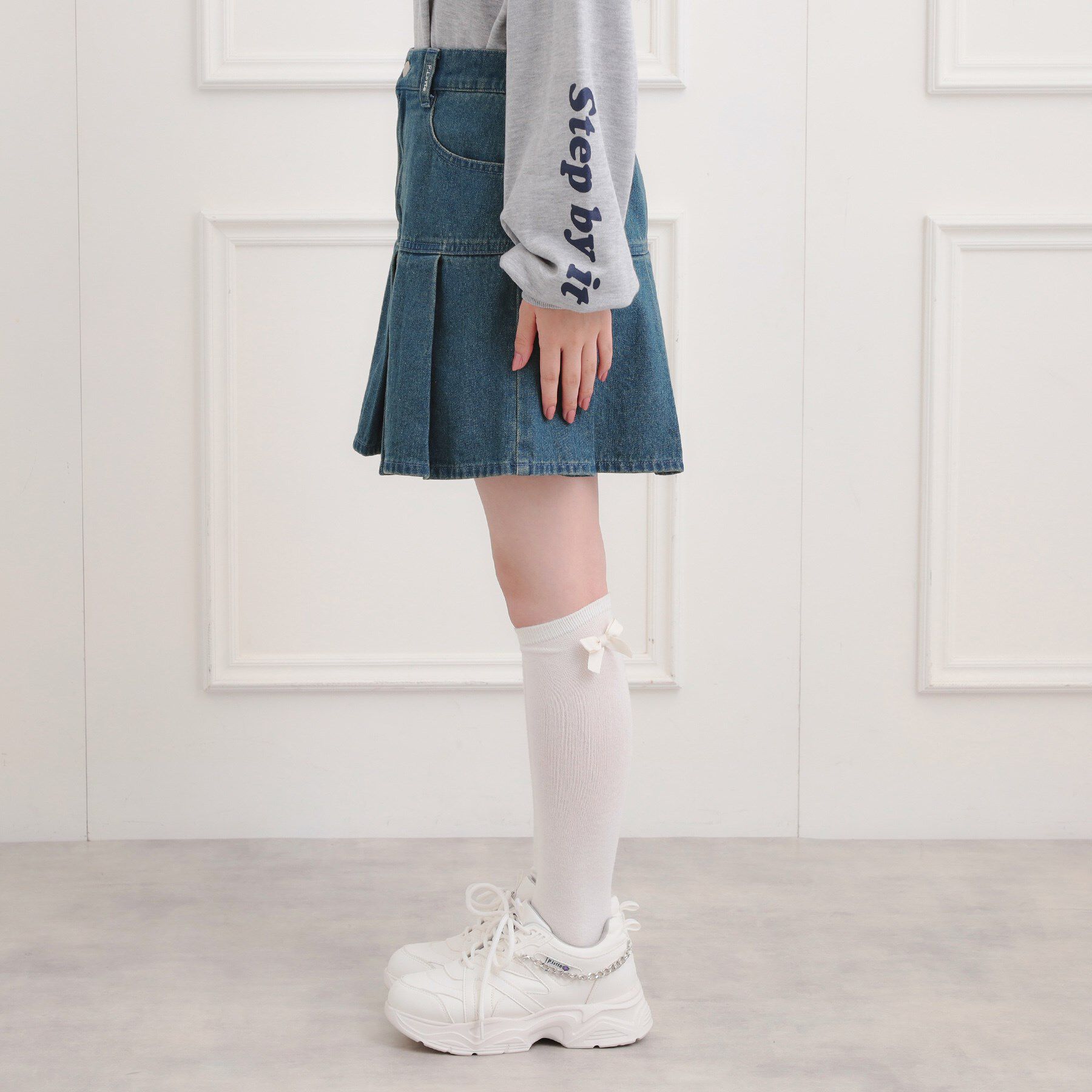 PINK-latte「デニム裾プリーツスカート」|スカート|