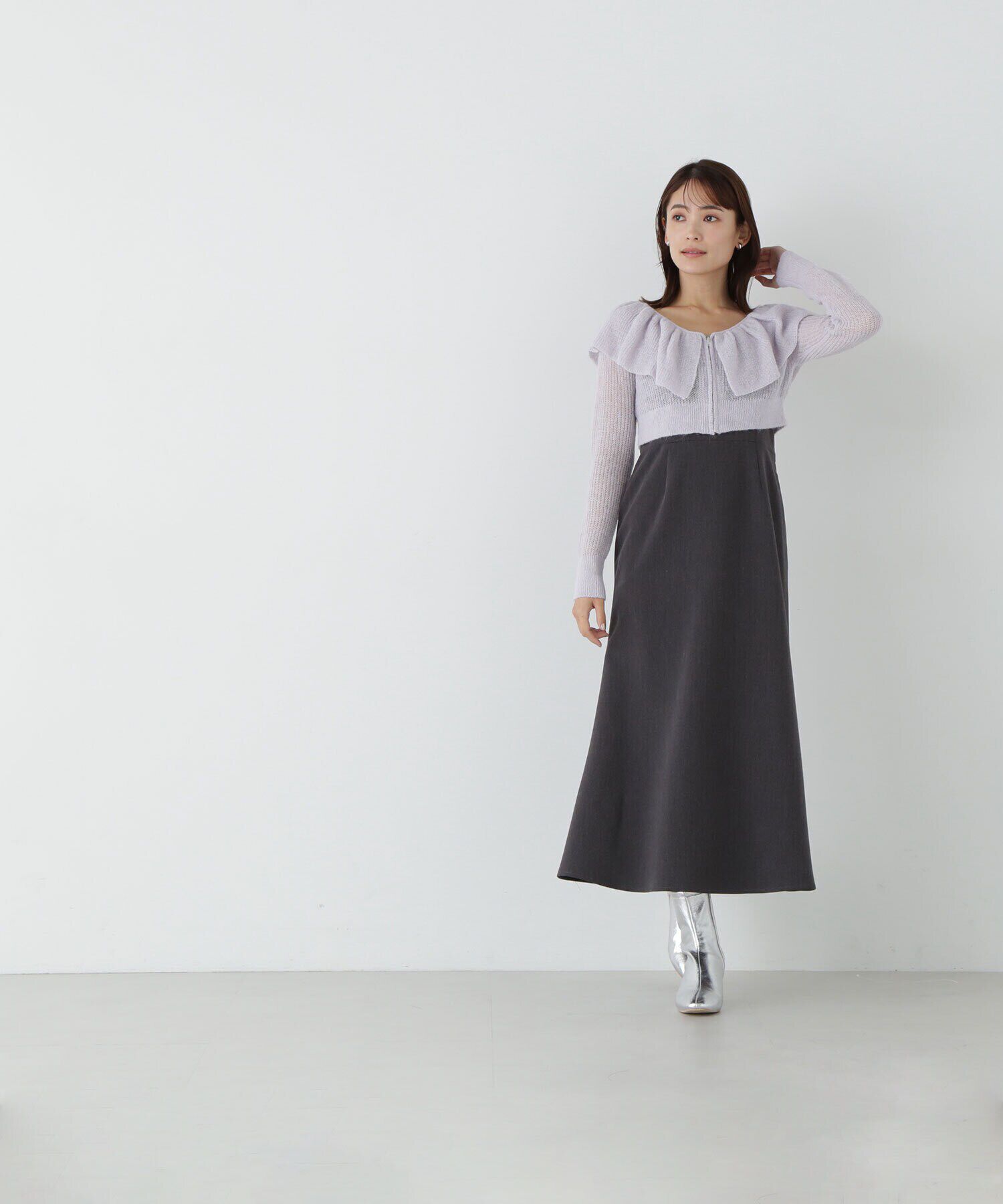  「フリルニットカーディガン＆キャミワンピース」|ワンピース|