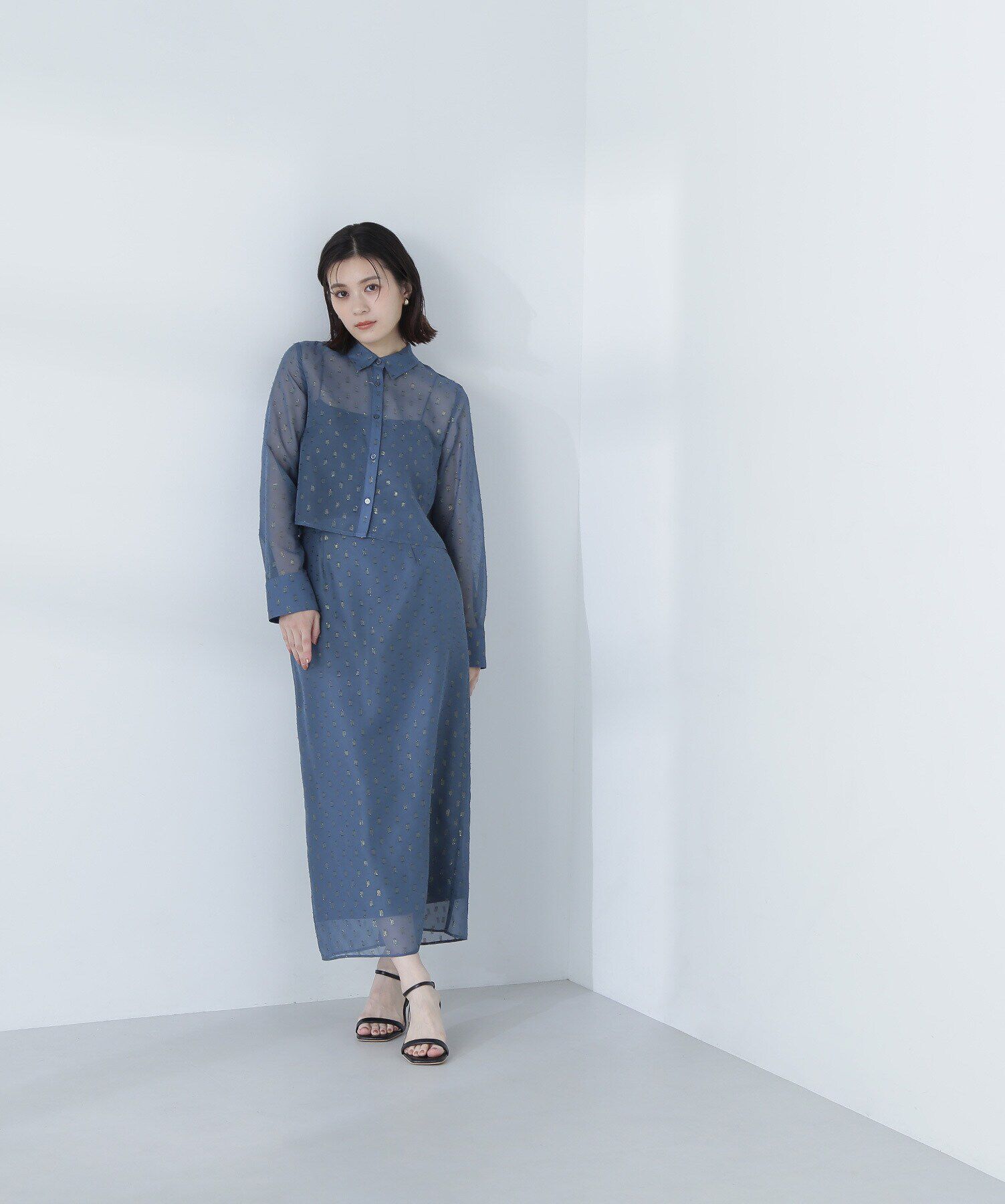  「シアーラメジャガード SETUP ナロースカート」|スカート|ディープブル 1