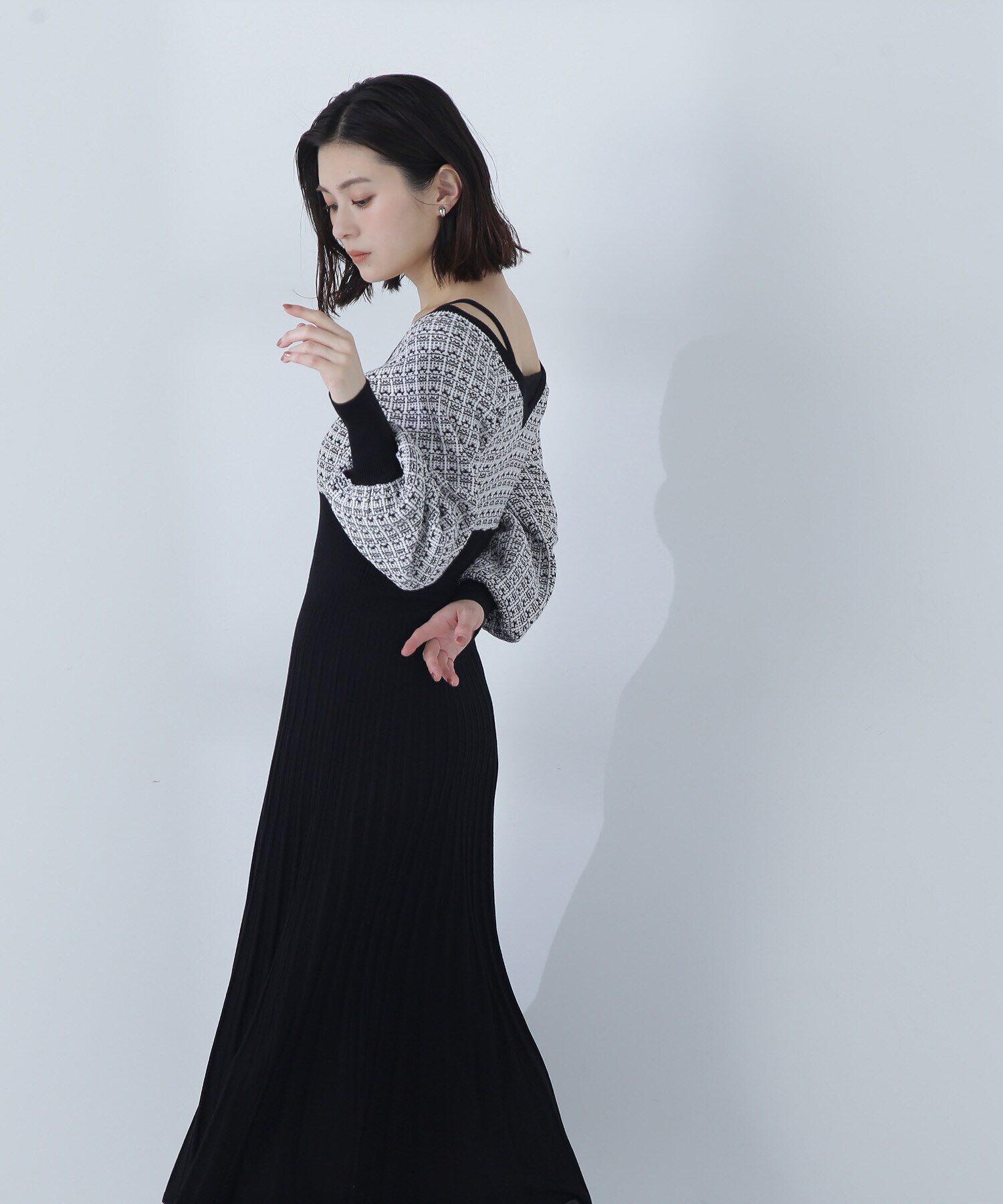  「スプリングツイードニットワンピース」|ワンピース|クロ系2