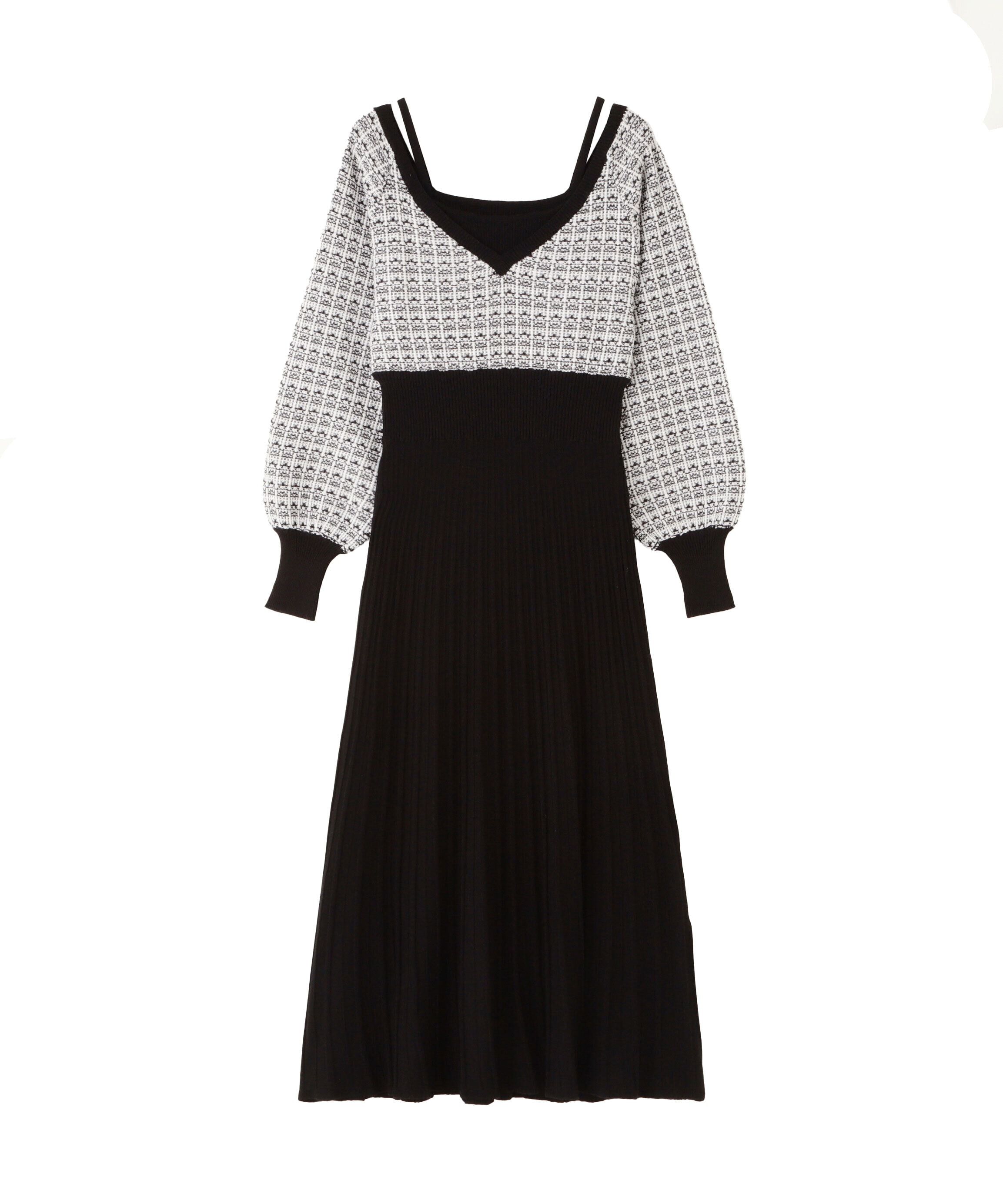  「スプリングツイードニットワンピース」|ワンピース|