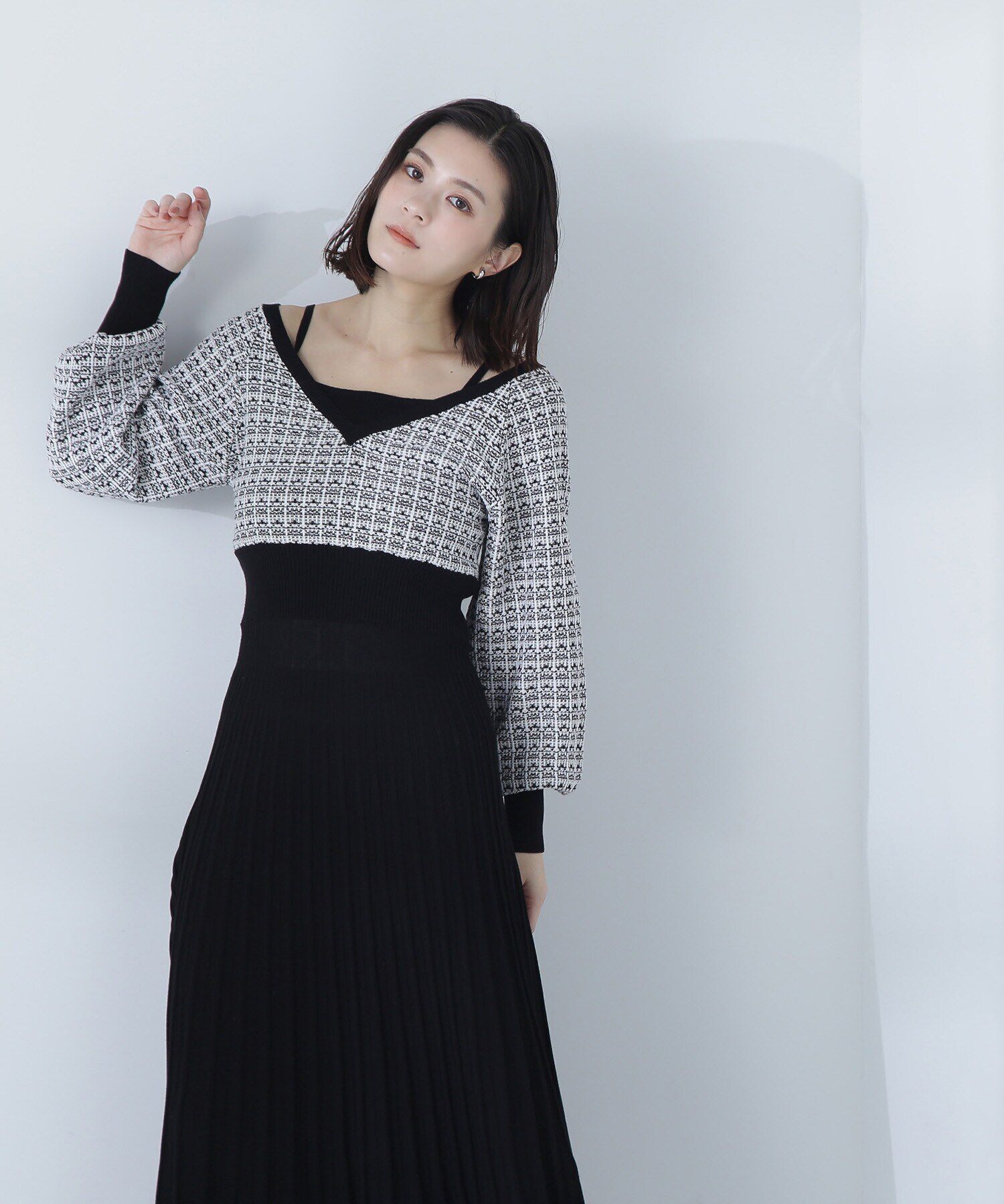  「スプリングツイードニットワンピース」|ワンピース|