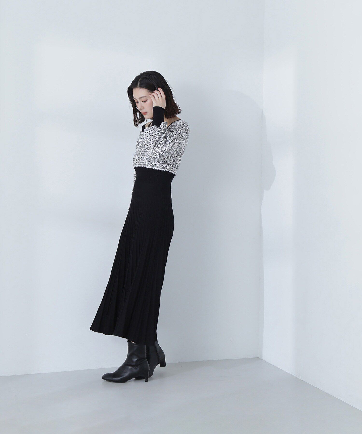  「スプリングツイードニットワンピース」|ワンピース|