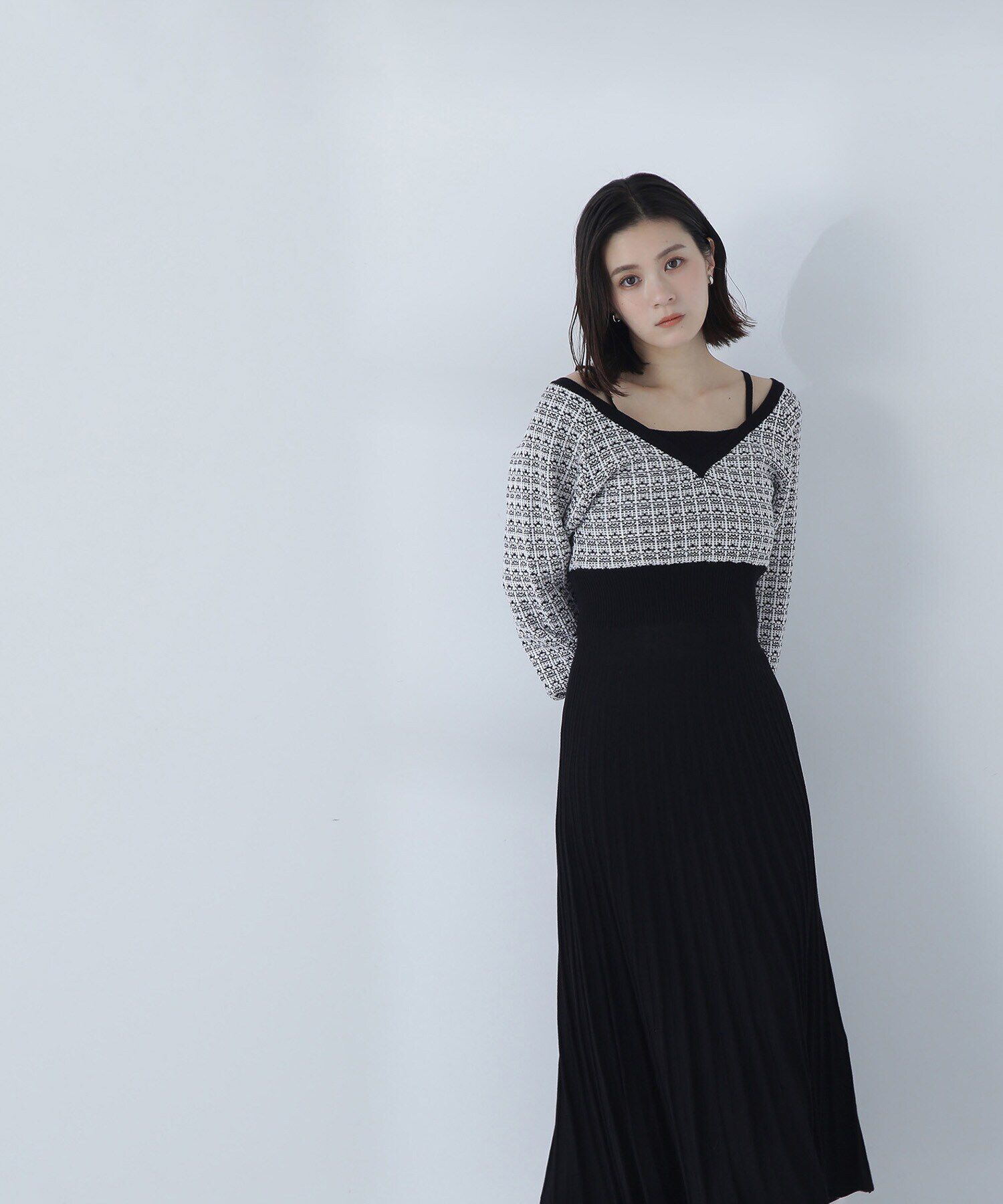  「スプリングツイードニットワンピース」|ワンピース|