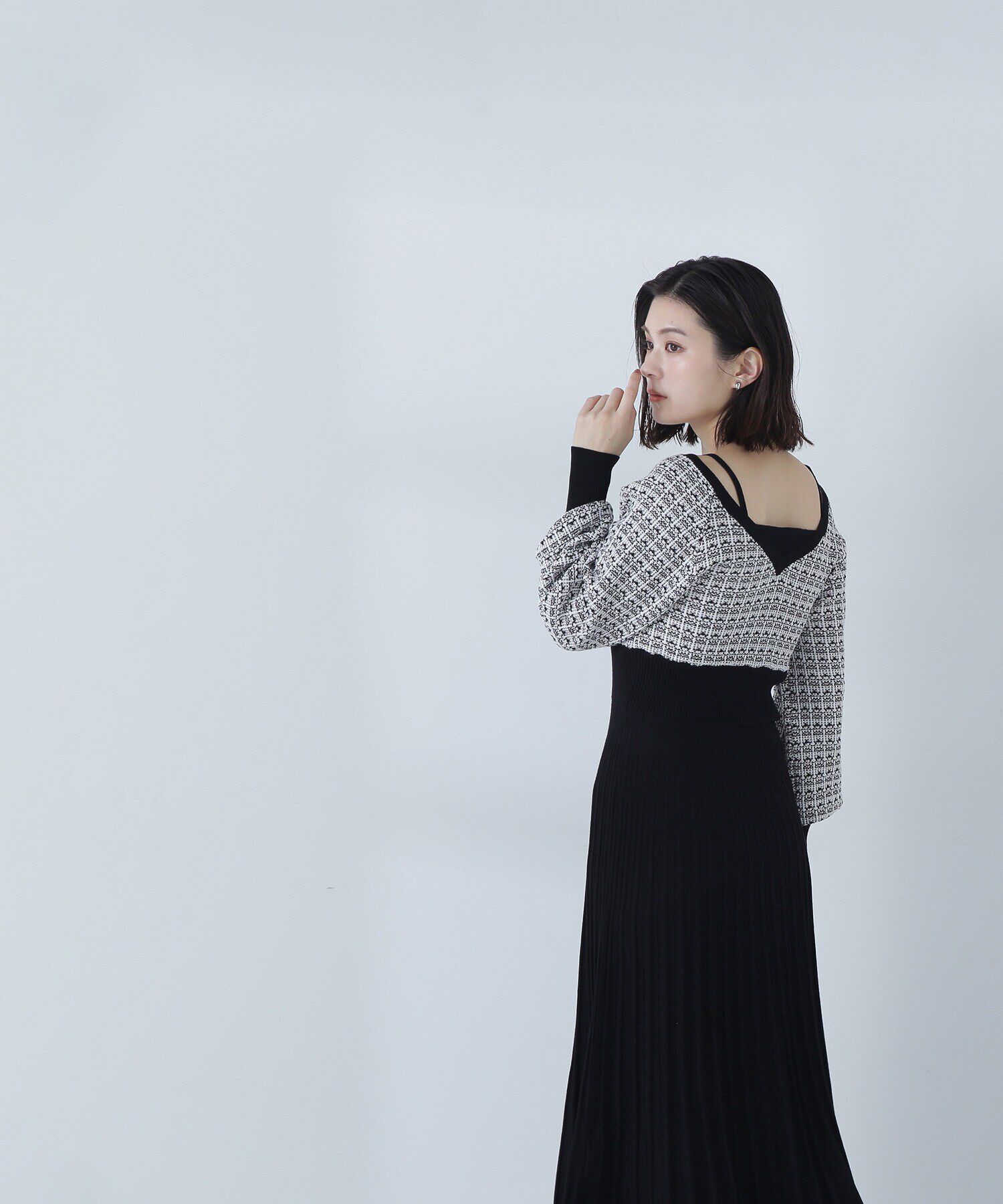  「スプリングツイードニットワンピース」|ワンピース|