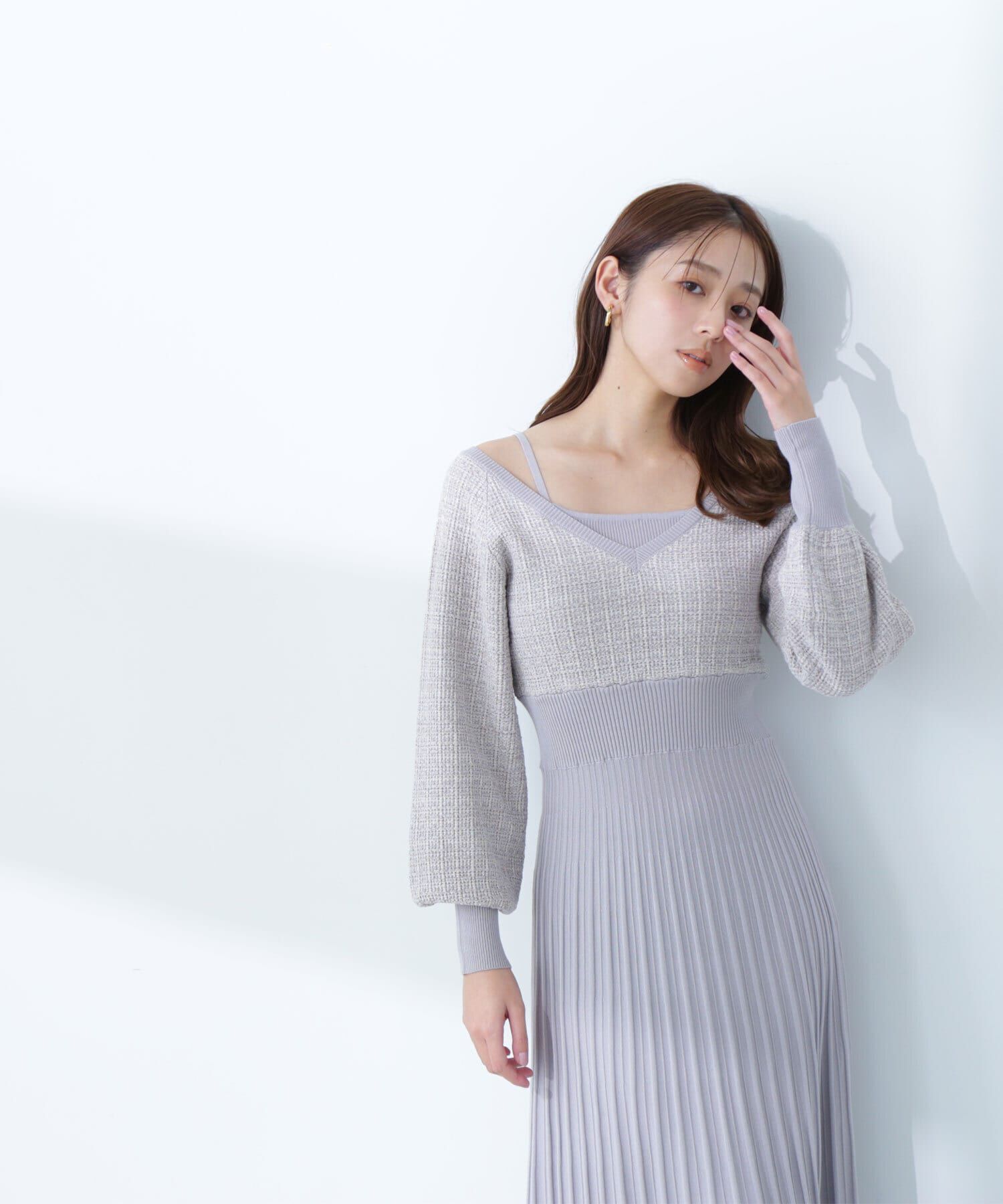  「スプリングツイードニットワンピース」|ワンピース|グレー系2