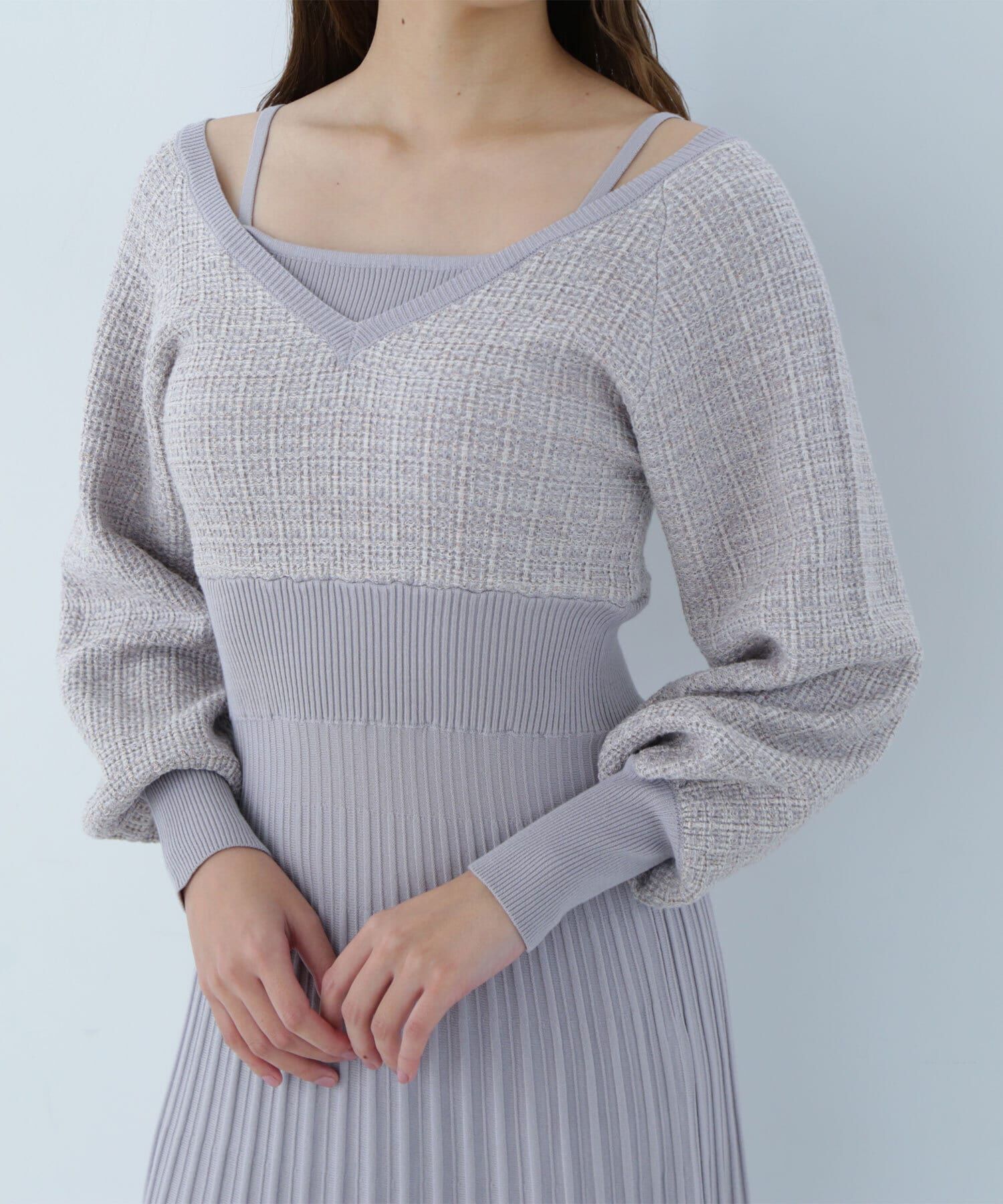  「スプリングツイードニットワンピース」|ワンピース|