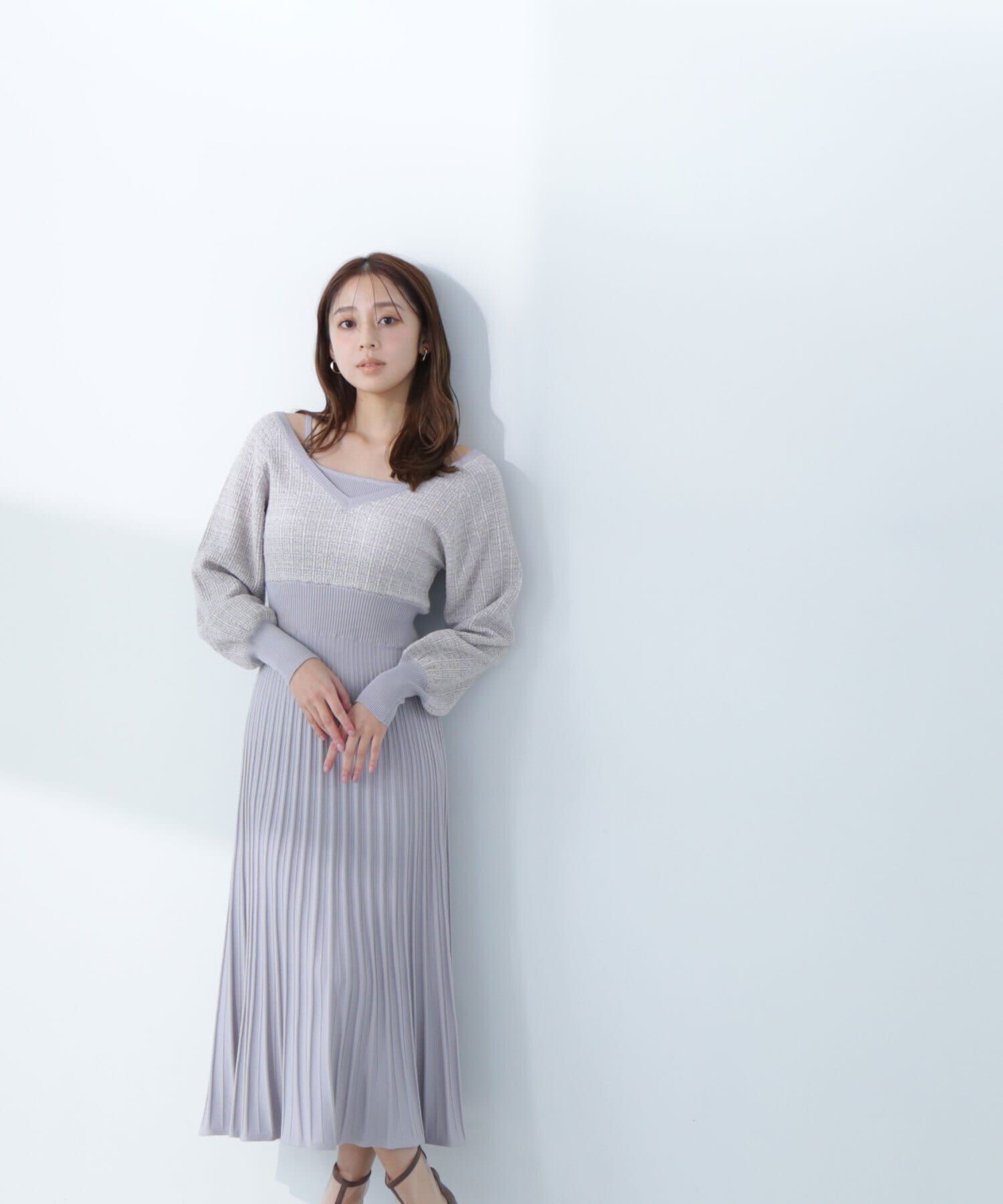  「スプリングツイードニットワンピース」|ワンピース|