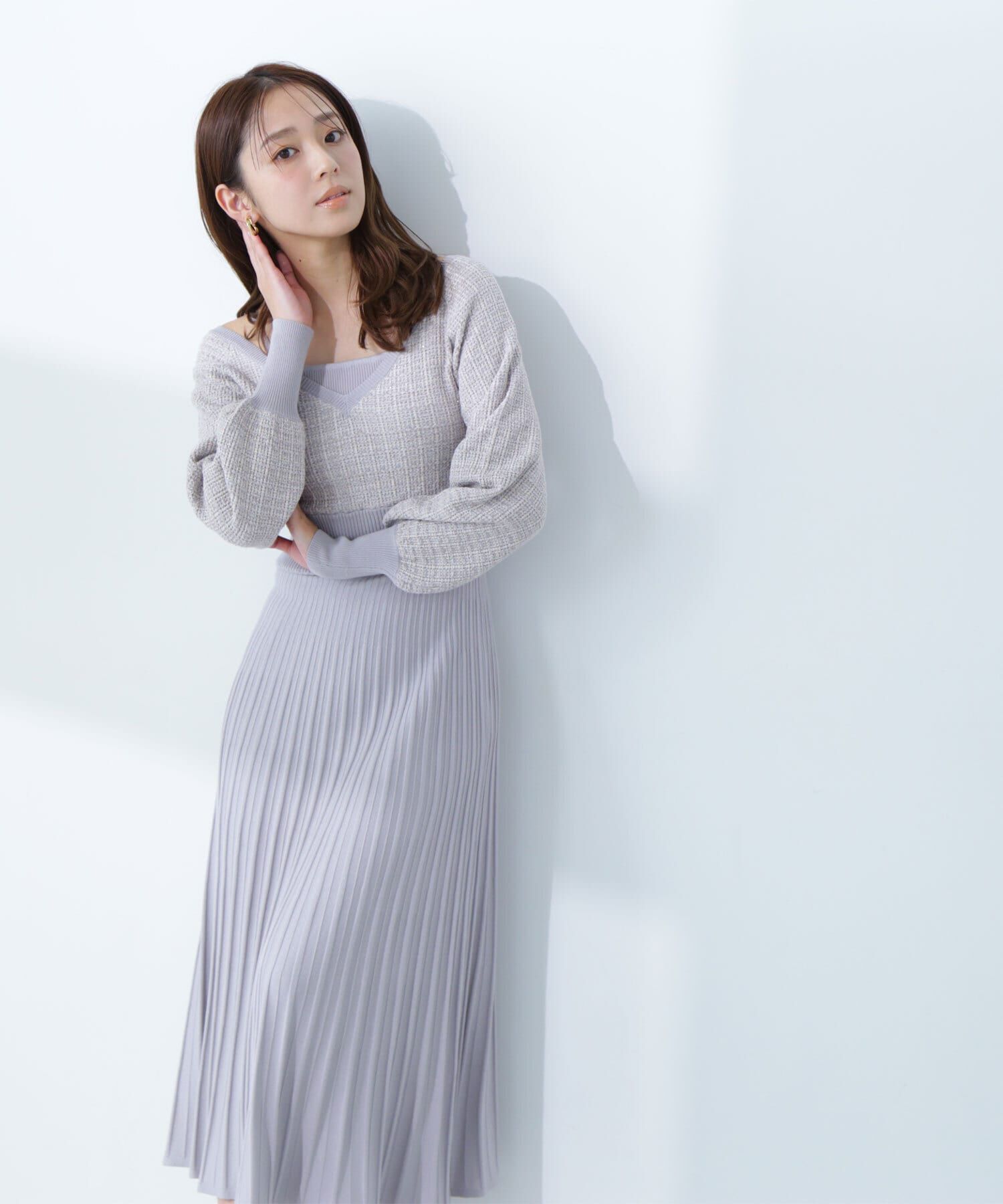  「スプリングツイードニットワンピース」|ワンピース|