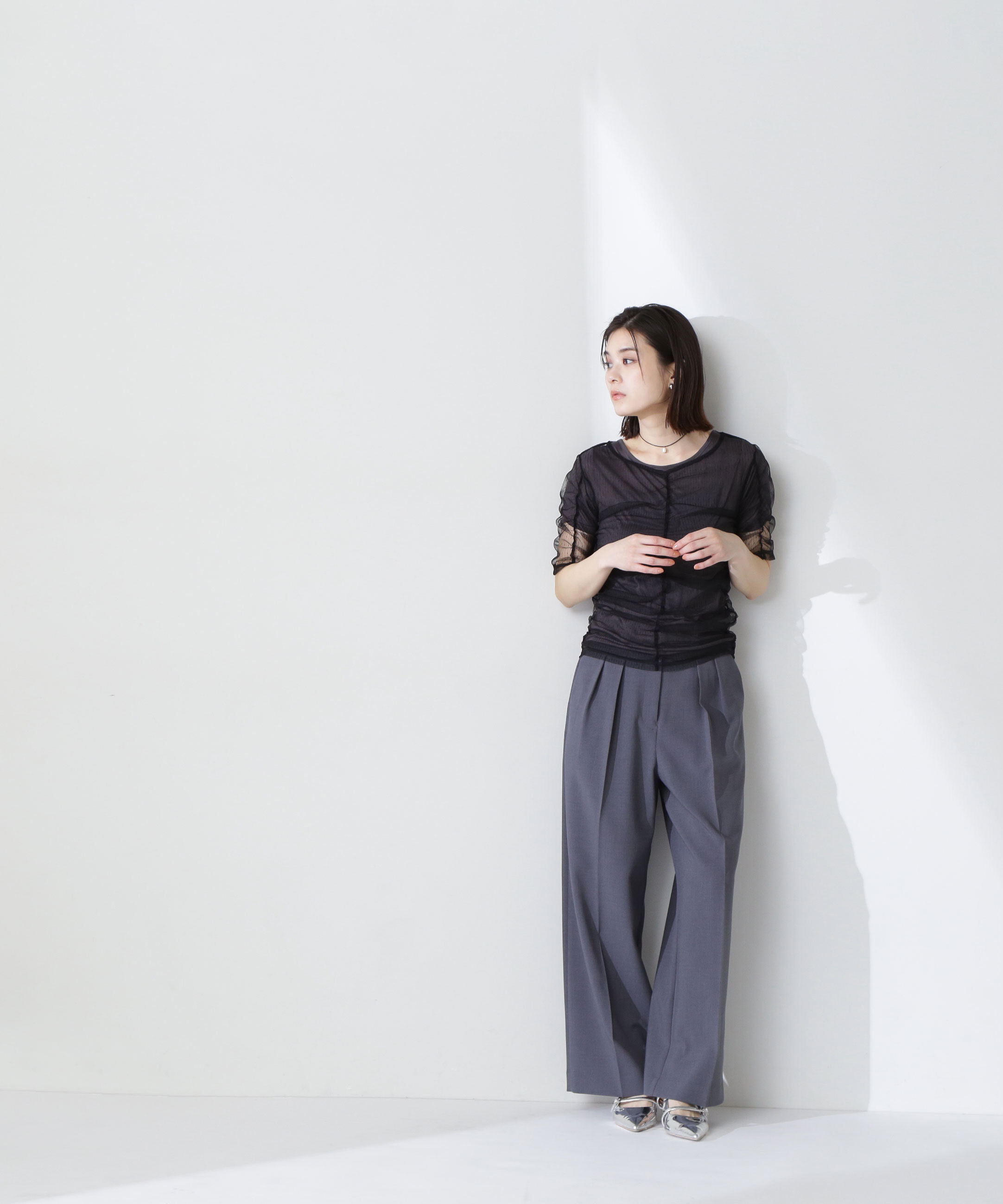  「ギャザーチュールレイヤードTシャツ」|Tシャツ・カットソー|