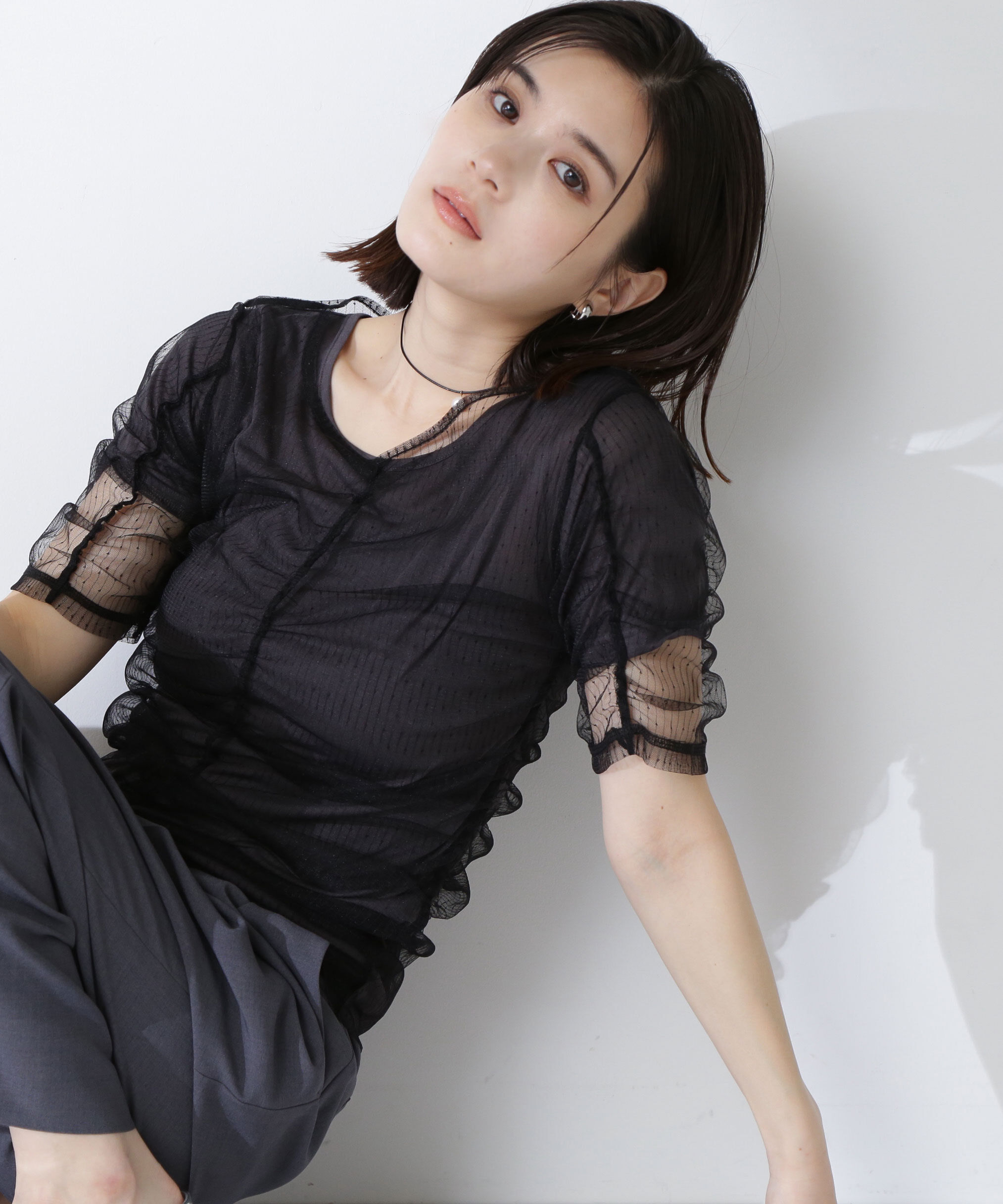  「ギャザーチュールレイヤードTシャツ」|Tシャツ・カットソー|