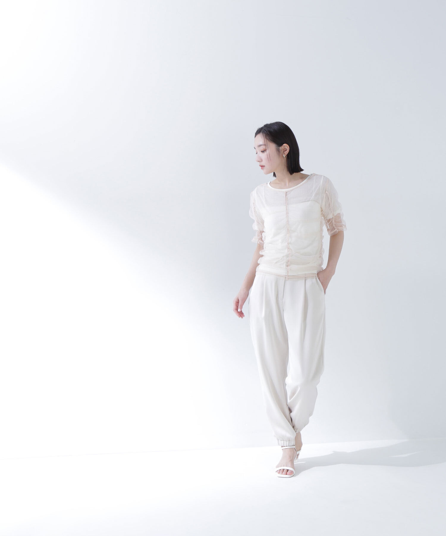  「ギャザーチュールレイヤードTシャツ」|Tシャツ・カットソー|