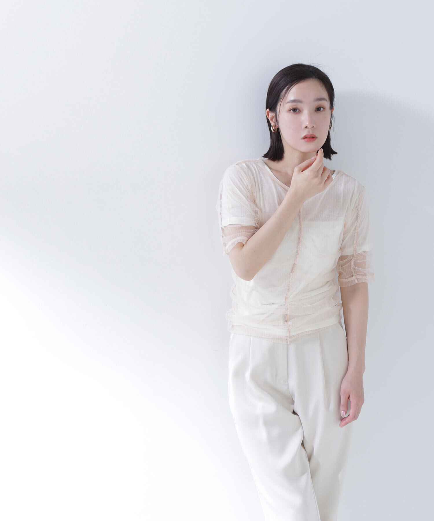  「ギャザーチュールレイヤードTシャツ」|Tシャツ・カットソー|