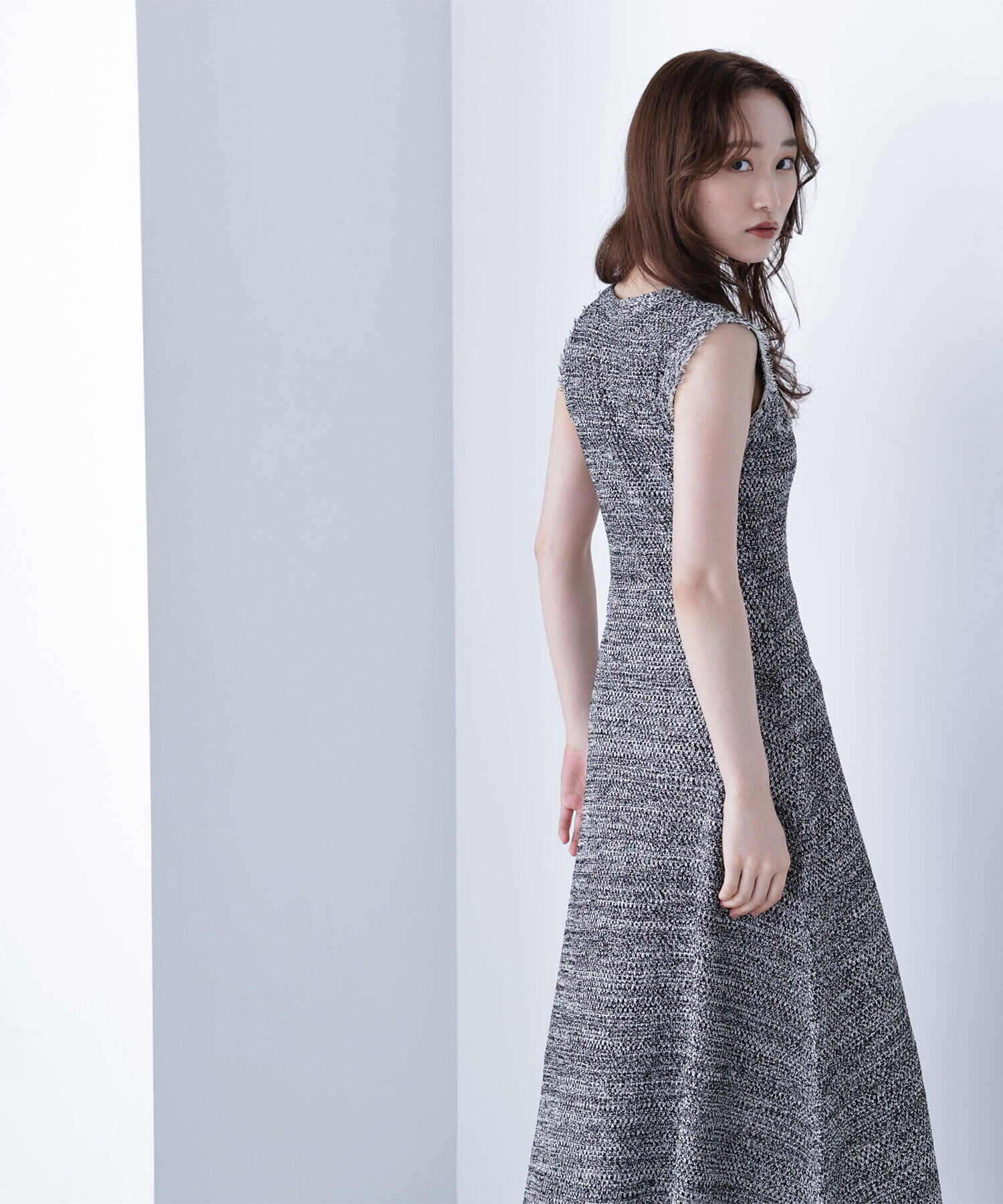  「フリンジツイードニットワンピース」|ワンピース|