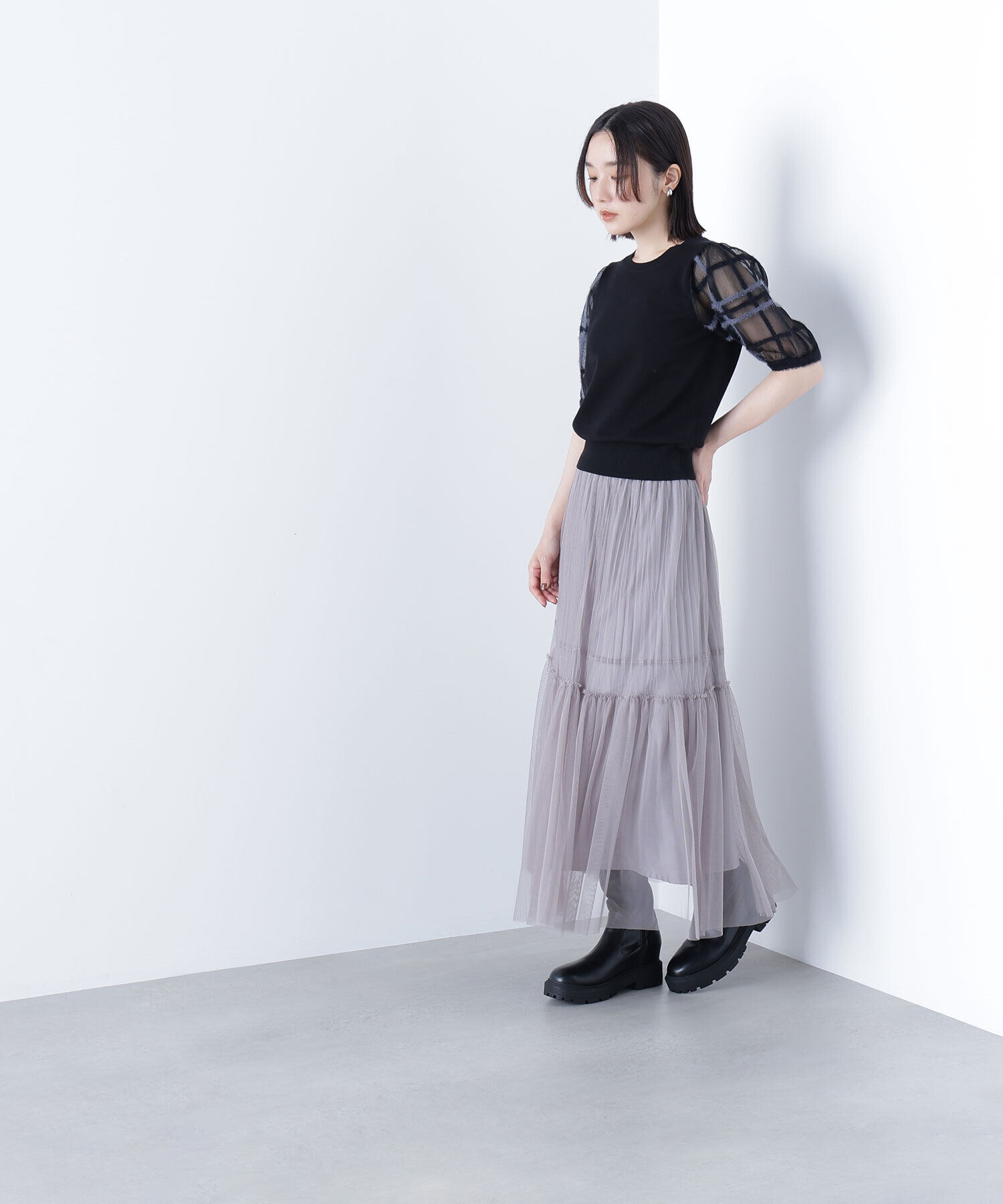  「シアーチェックスリーブニット」|ニット・セーター|