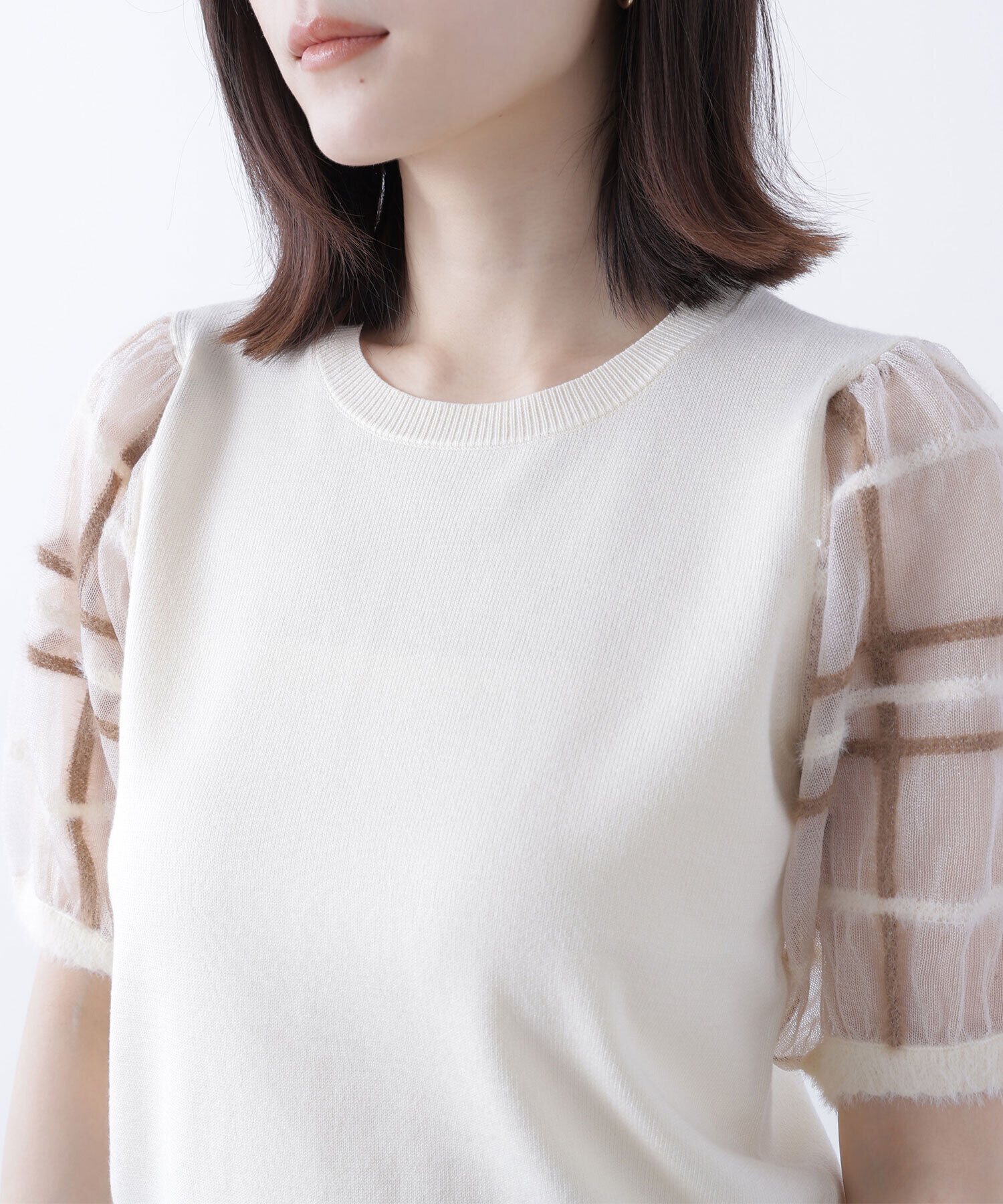  「シアーチェックスリーブニット」|ニット・セーター|