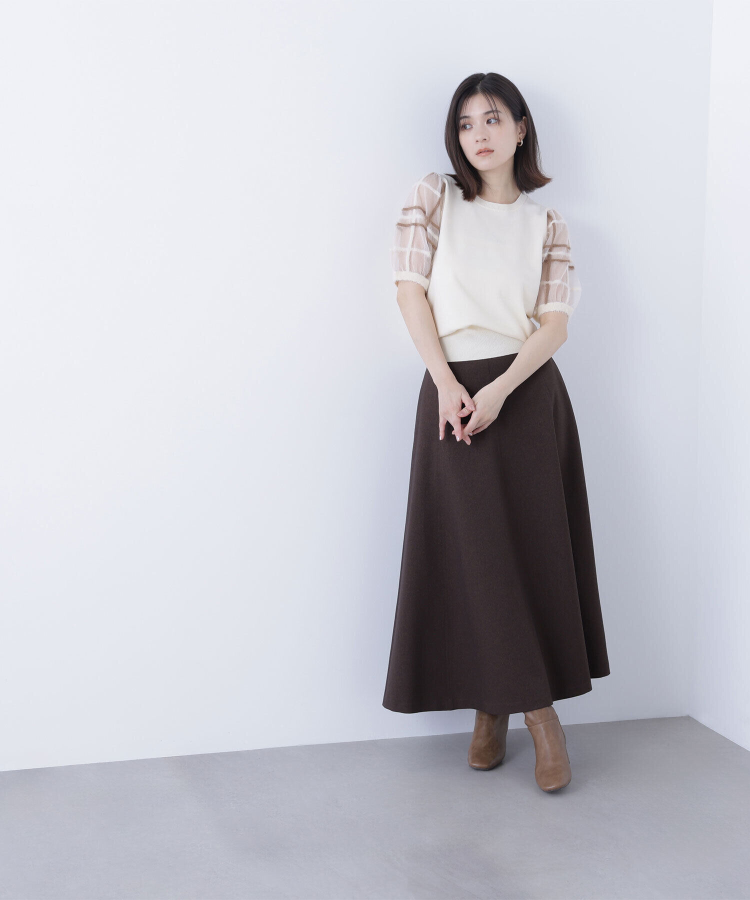  「シアーチェックスリーブニット」|ニット・セーター|