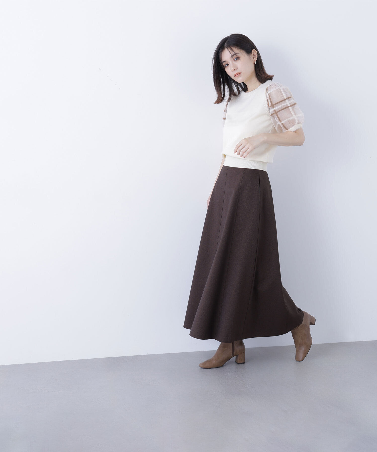  「シアーチェックスリーブニット」|ニット・セーター|