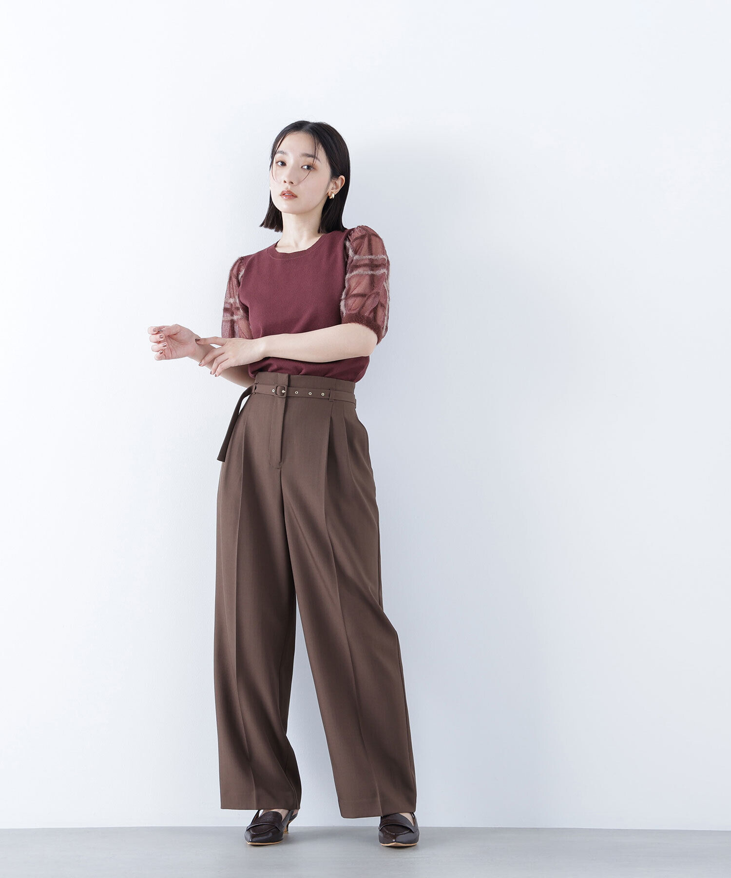  「シアーチェックスリーブニット」|ニット・セーター|