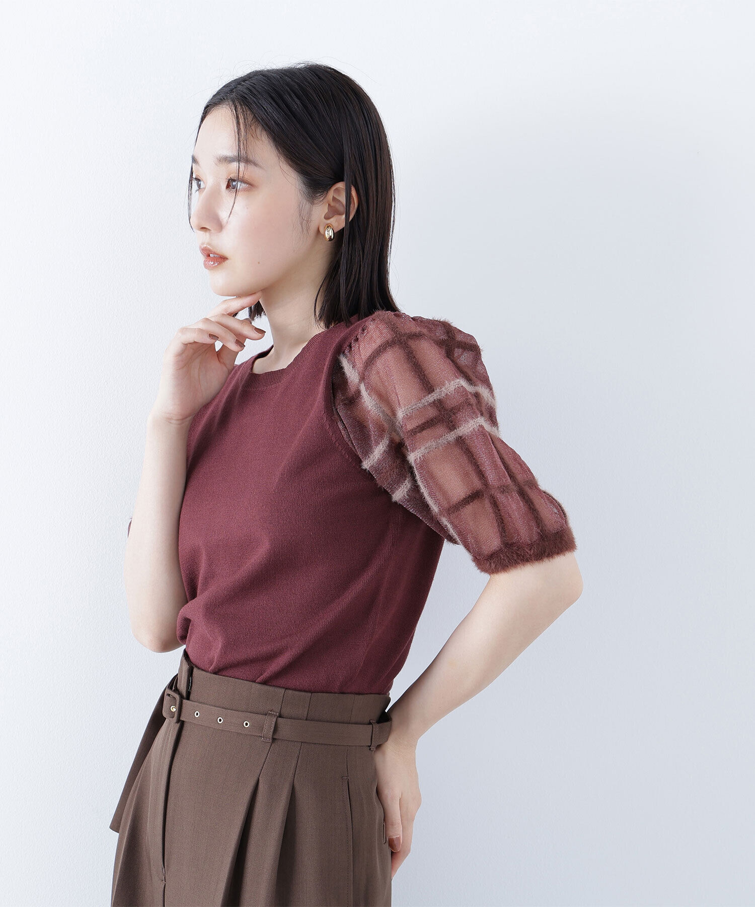  「シアーチェックスリーブニット」|ニット・セーター|