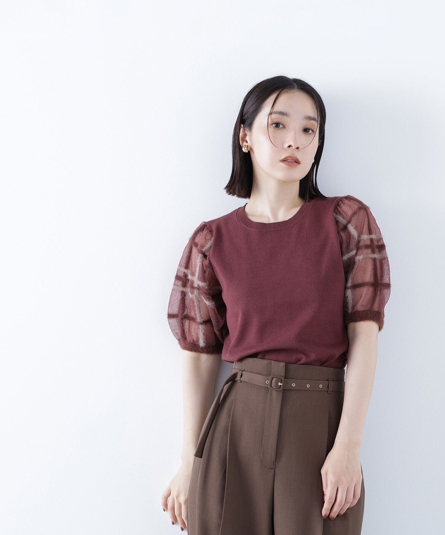  「シアーチェックスリーブニット」|ニット・セーター|