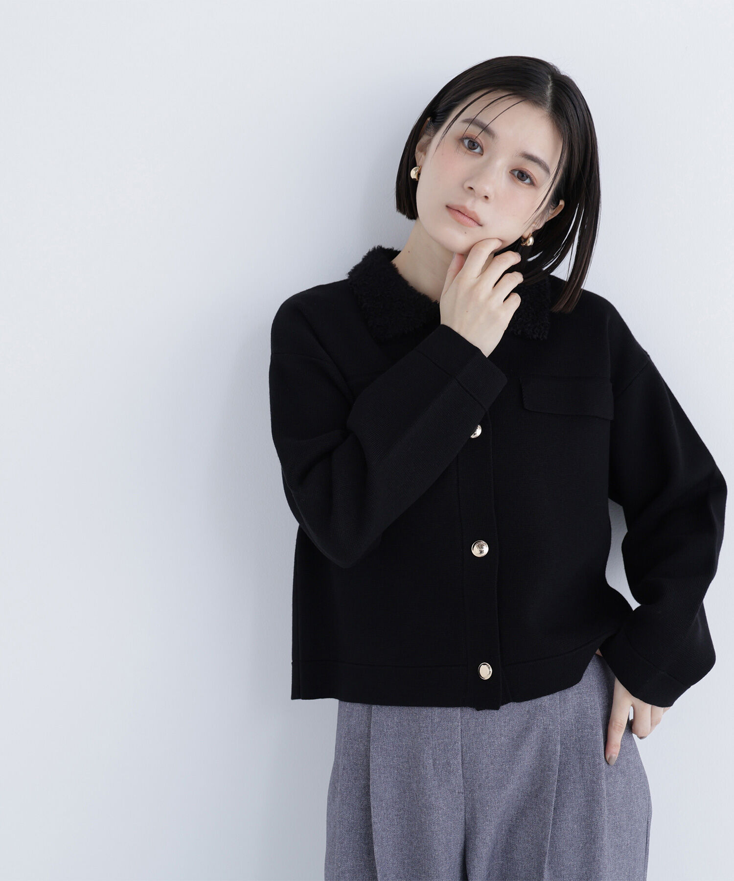  「ループカラーニットジャケット」|ニット・セーター|