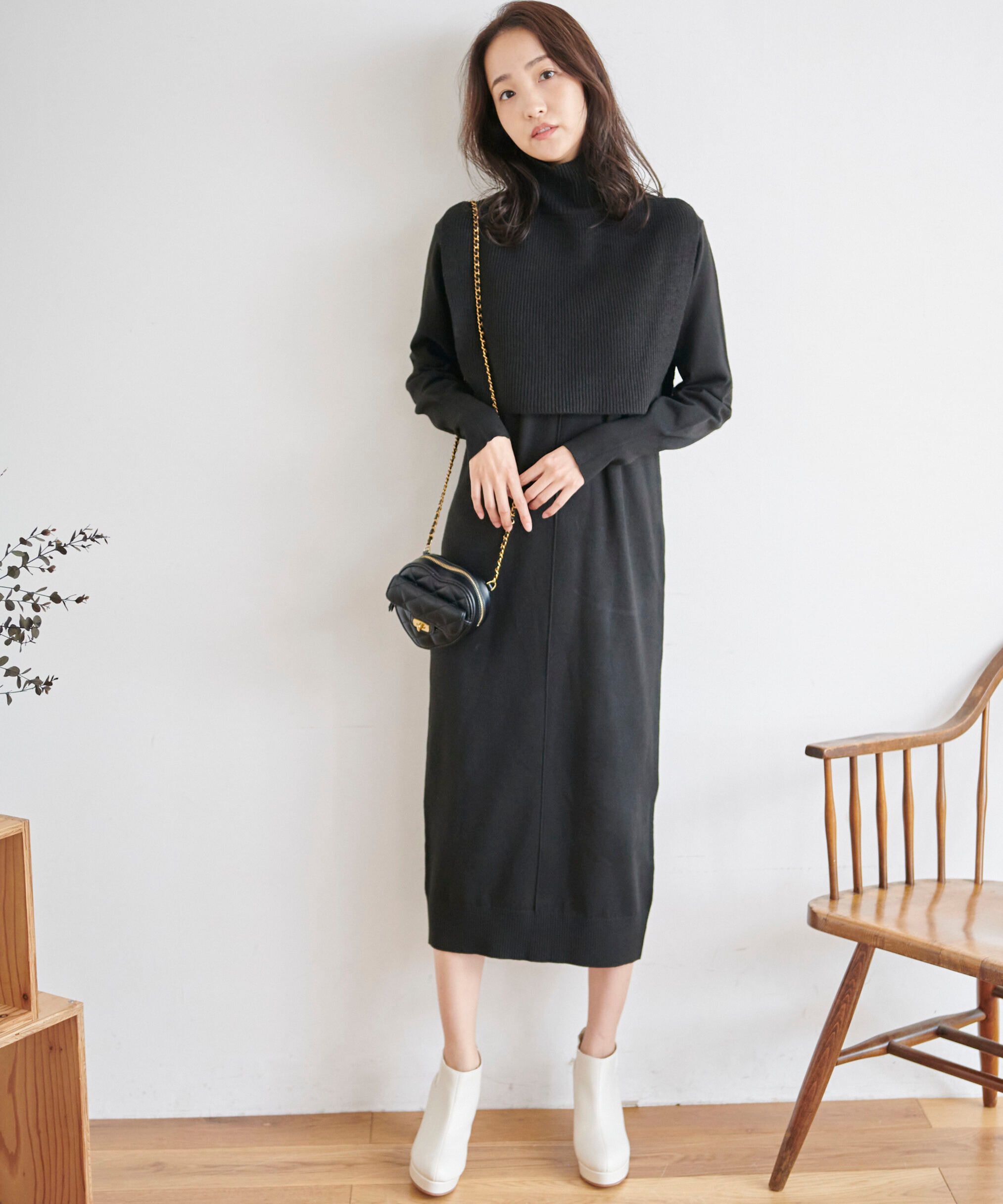  「ハイネックレイヤードニットワンピース」|ワンピース|