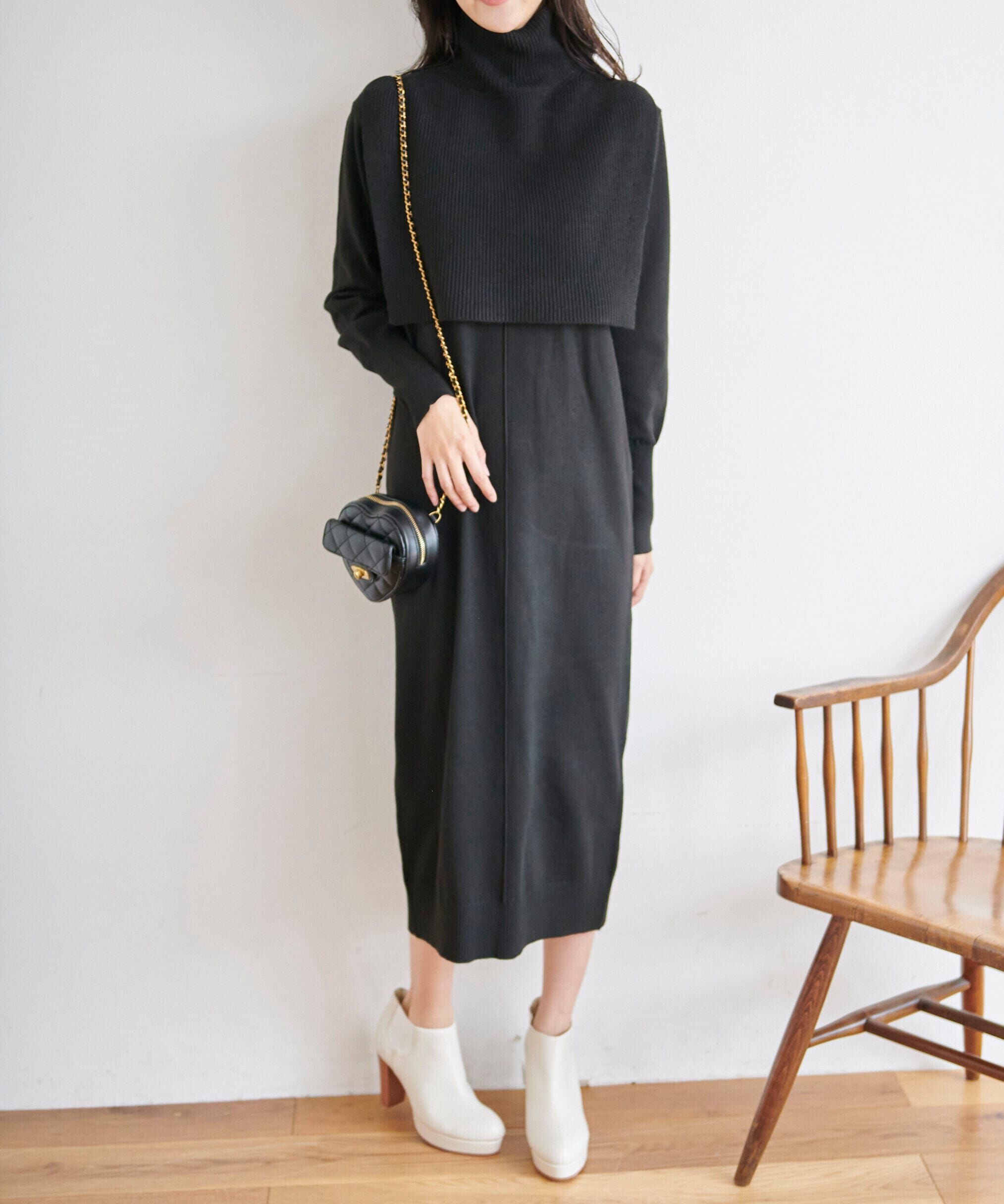  「ハイネックレイヤードニットワンピース」|ワンピース|