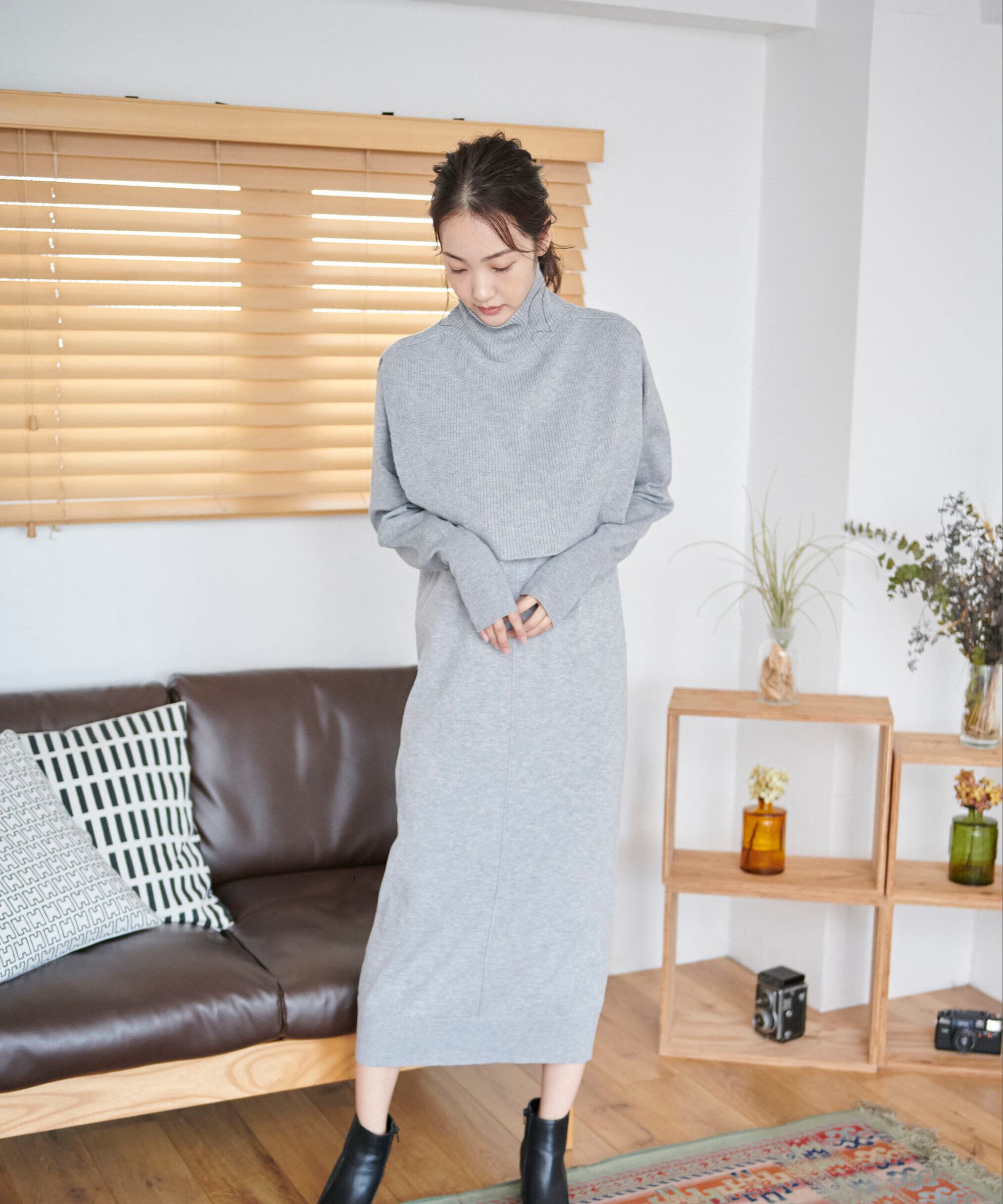  「ハイネックレイヤードニットワンピース」|ワンピース|