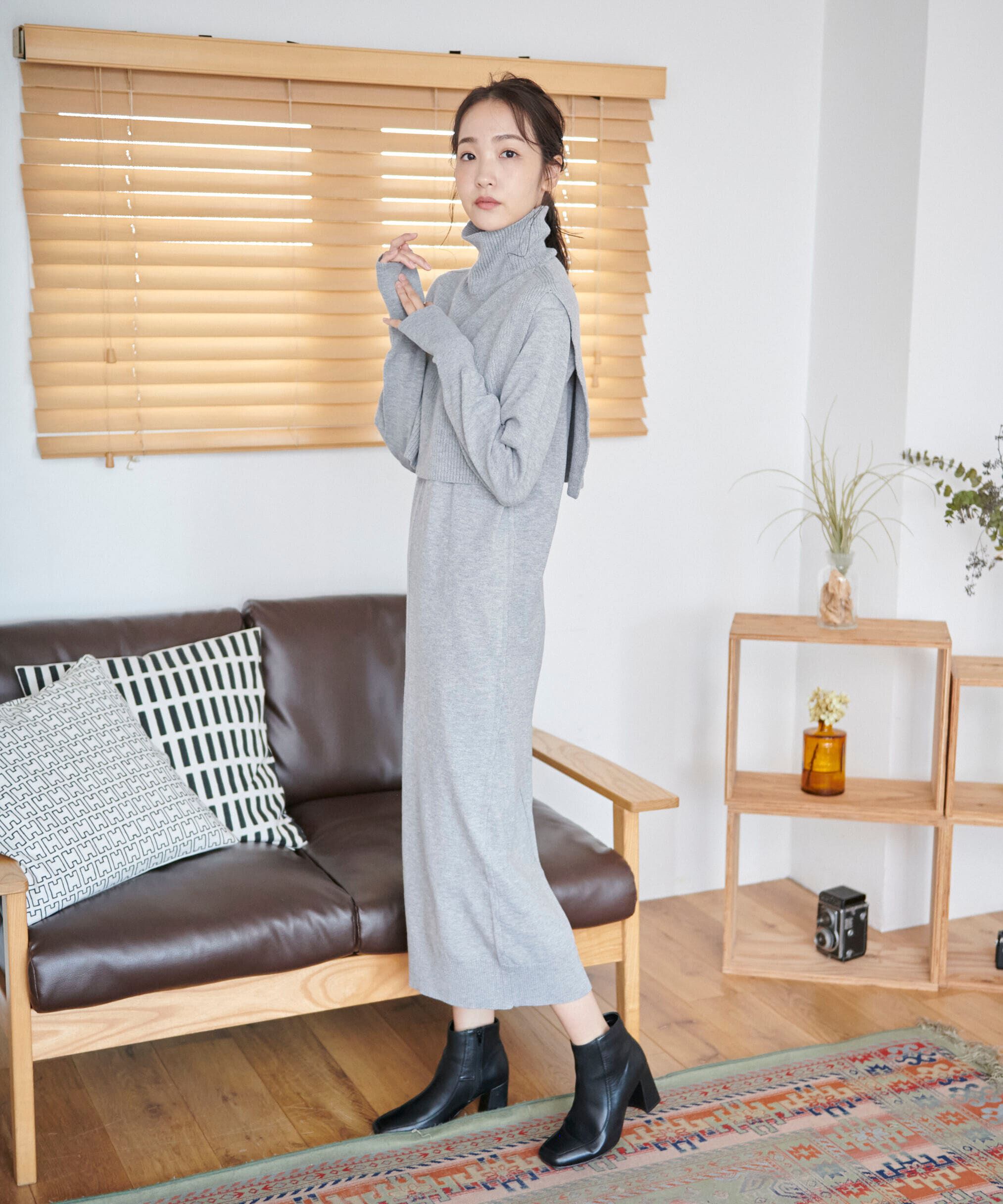  「ハイネックレイヤードニットワンピース」|ワンピース|