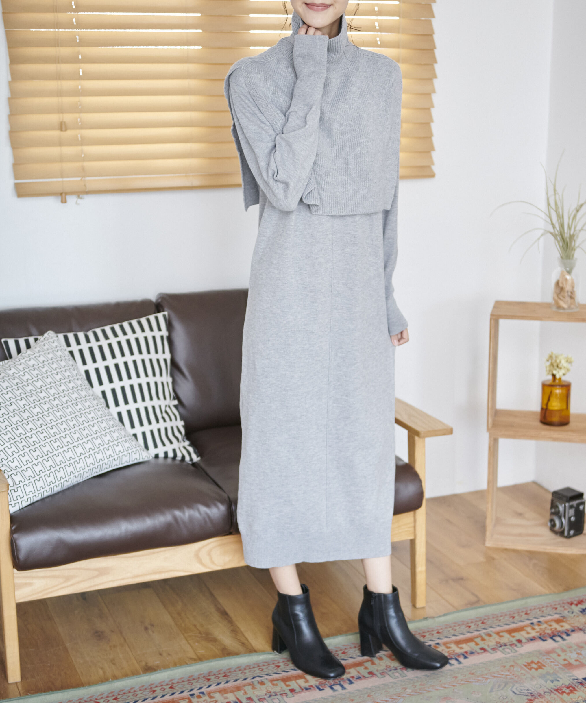  「ハイネックレイヤードニットワンピース」|ワンピース|