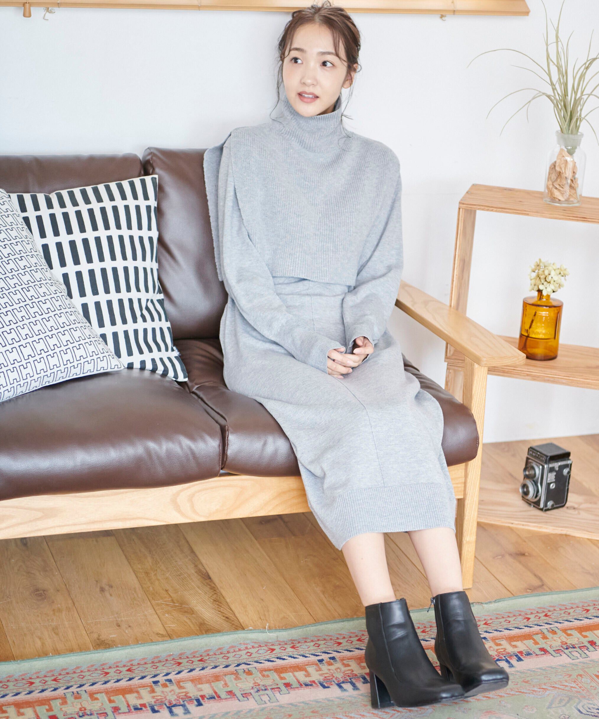  「ハイネックレイヤードニットワンピース」|ワンピース|