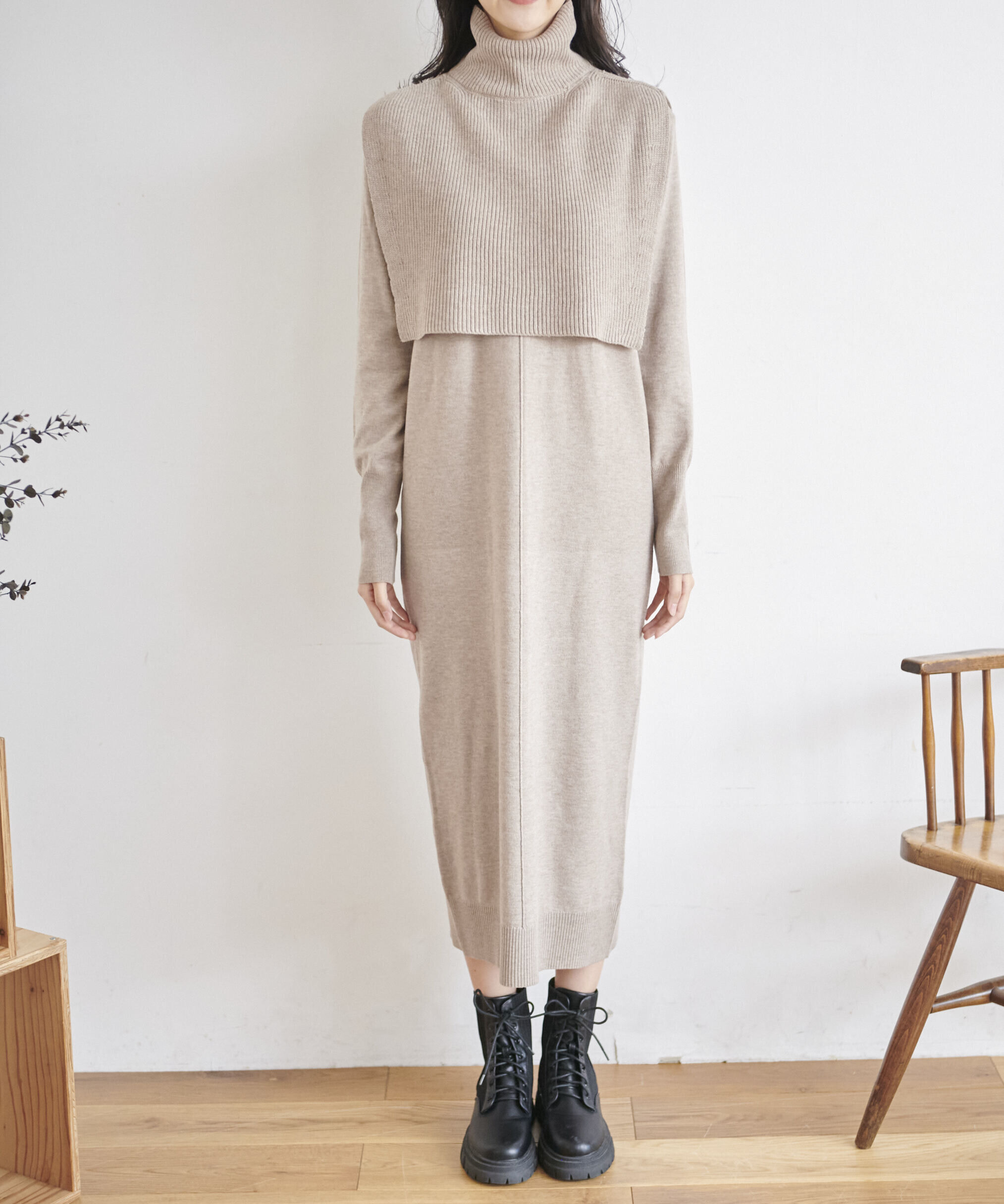  「ハイネックレイヤードニットワンピース」|ワンピース|