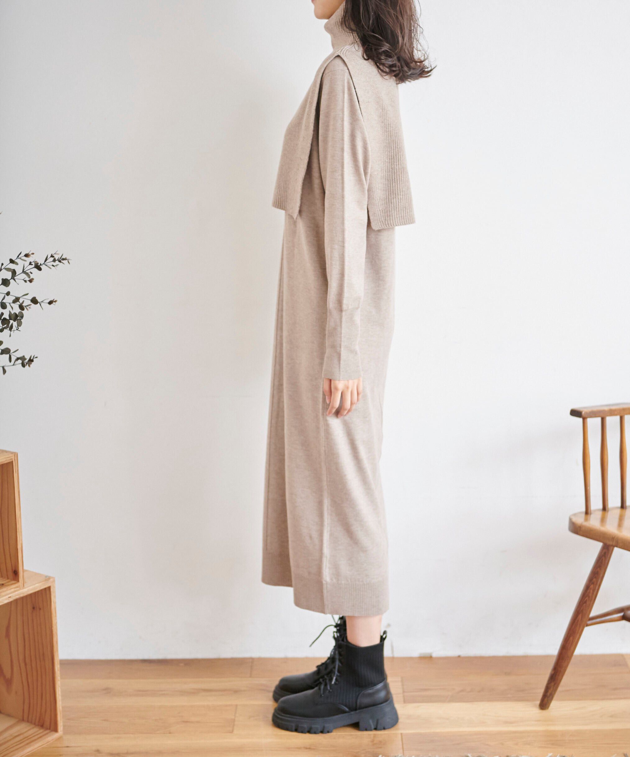  「ハイネックレイヤードニットワンピース」|ワンピース|