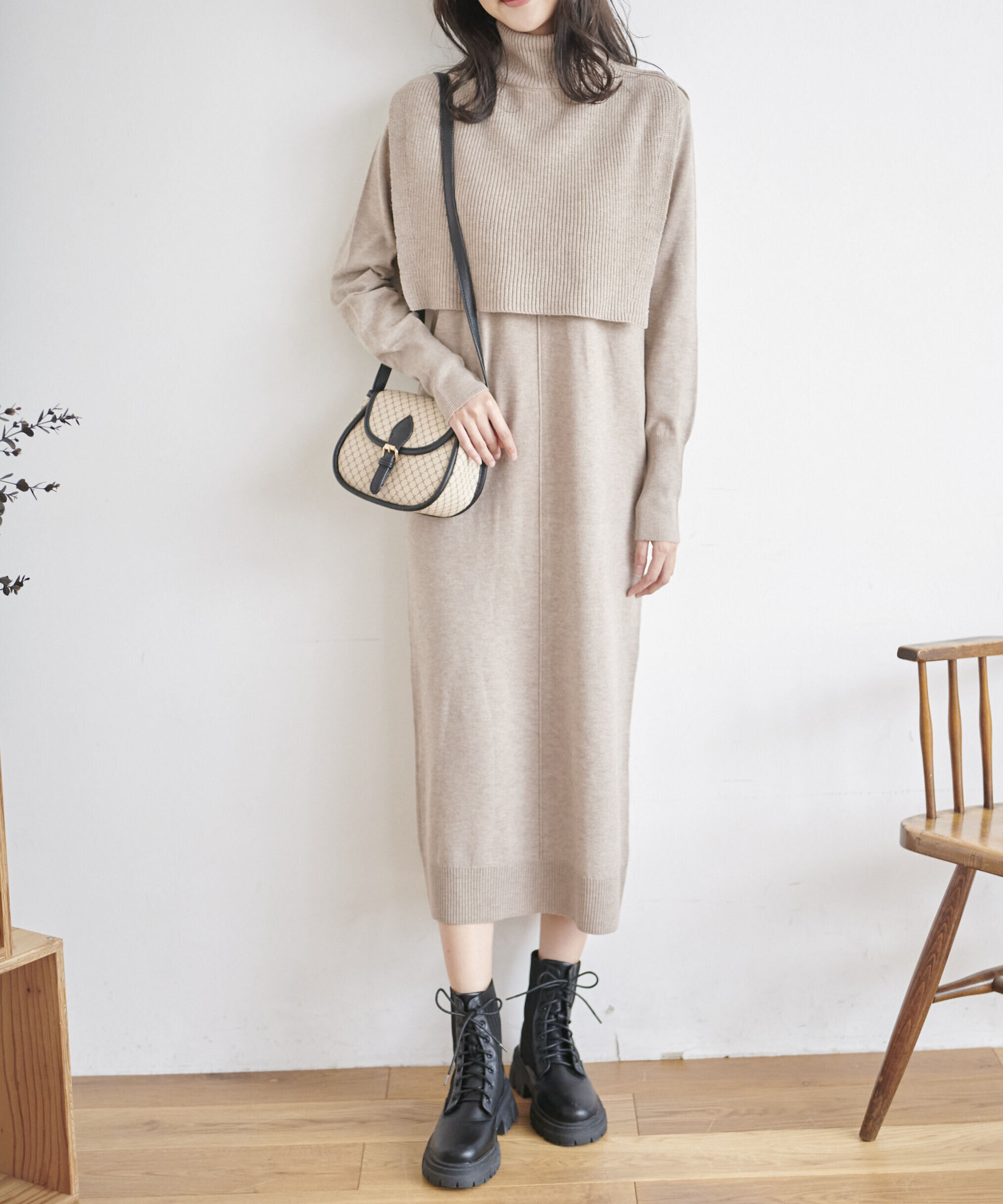  「ハイネックレイヤードニットワンピース」|ワンピース|