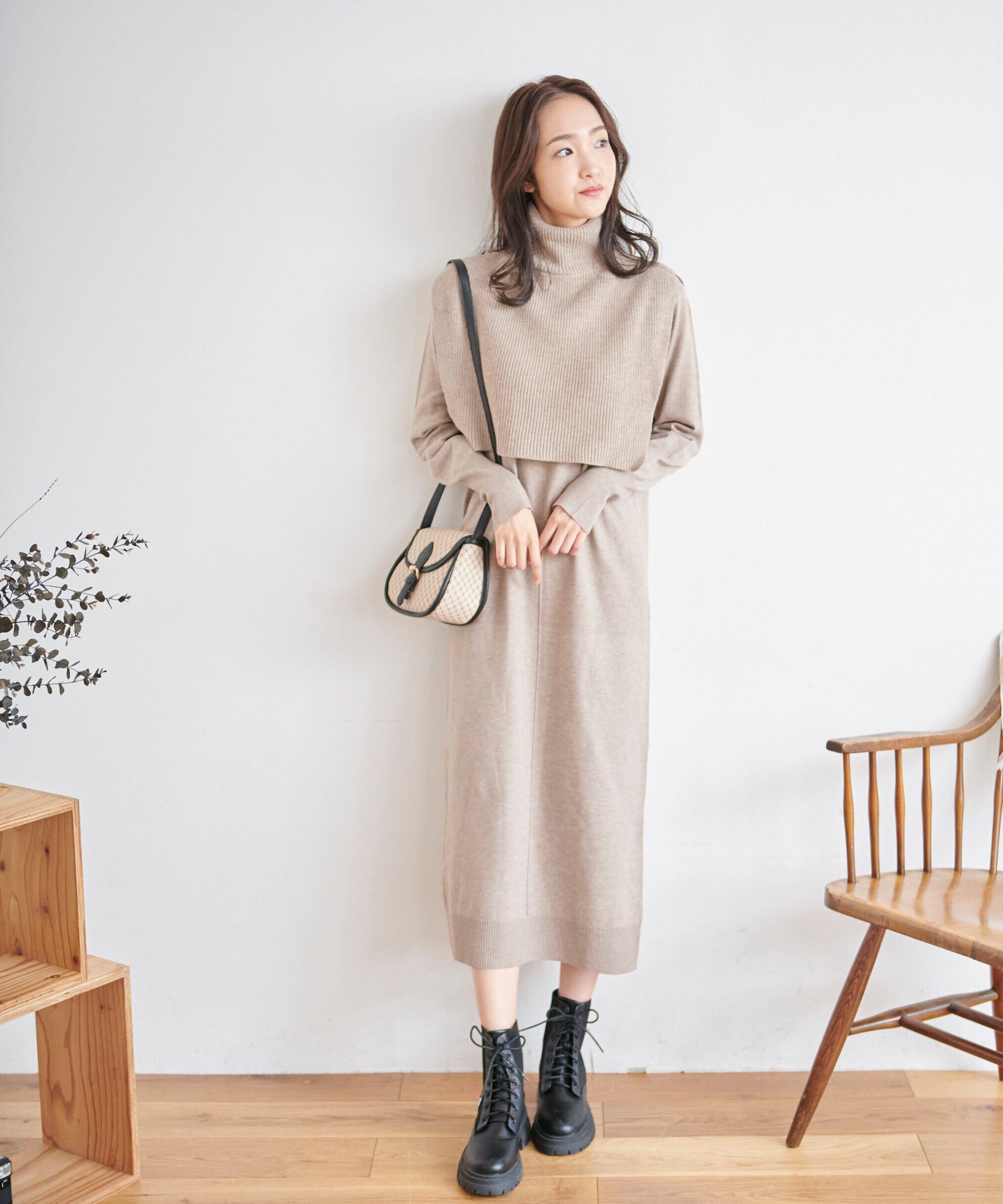  「ハイネックレイヤードニットワンピース」|ワンピース|