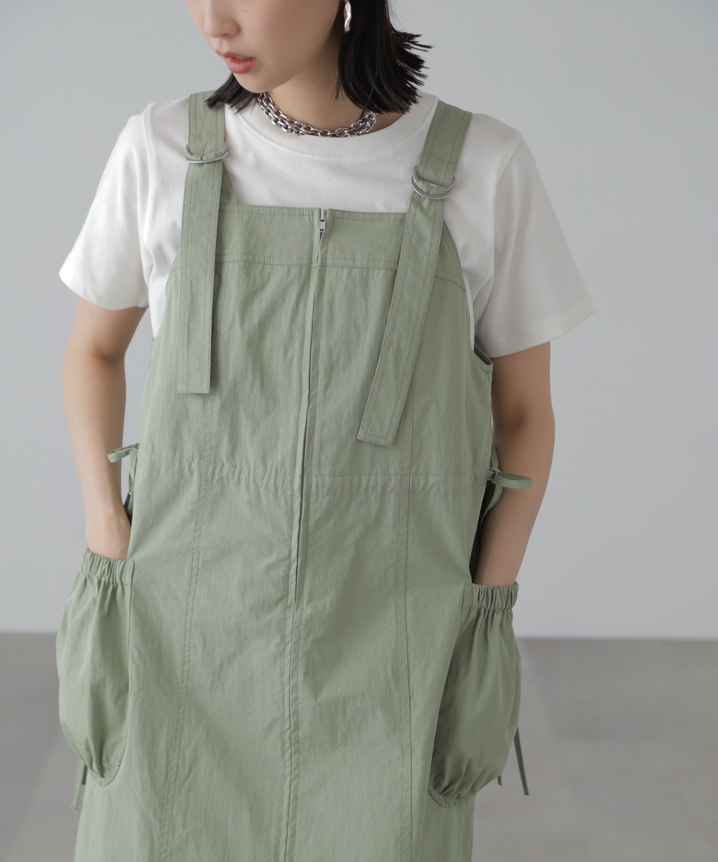  「フロントジップジャンパースカート」|ワンピース|