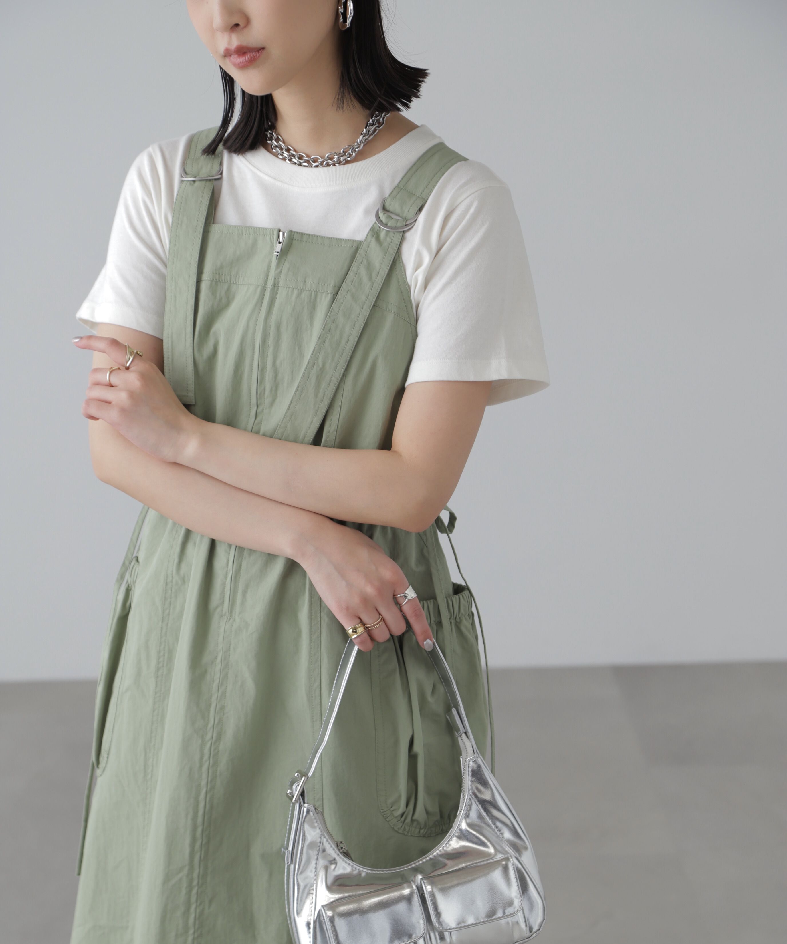  「フロントジップジャンパースカート」|ワンピース|