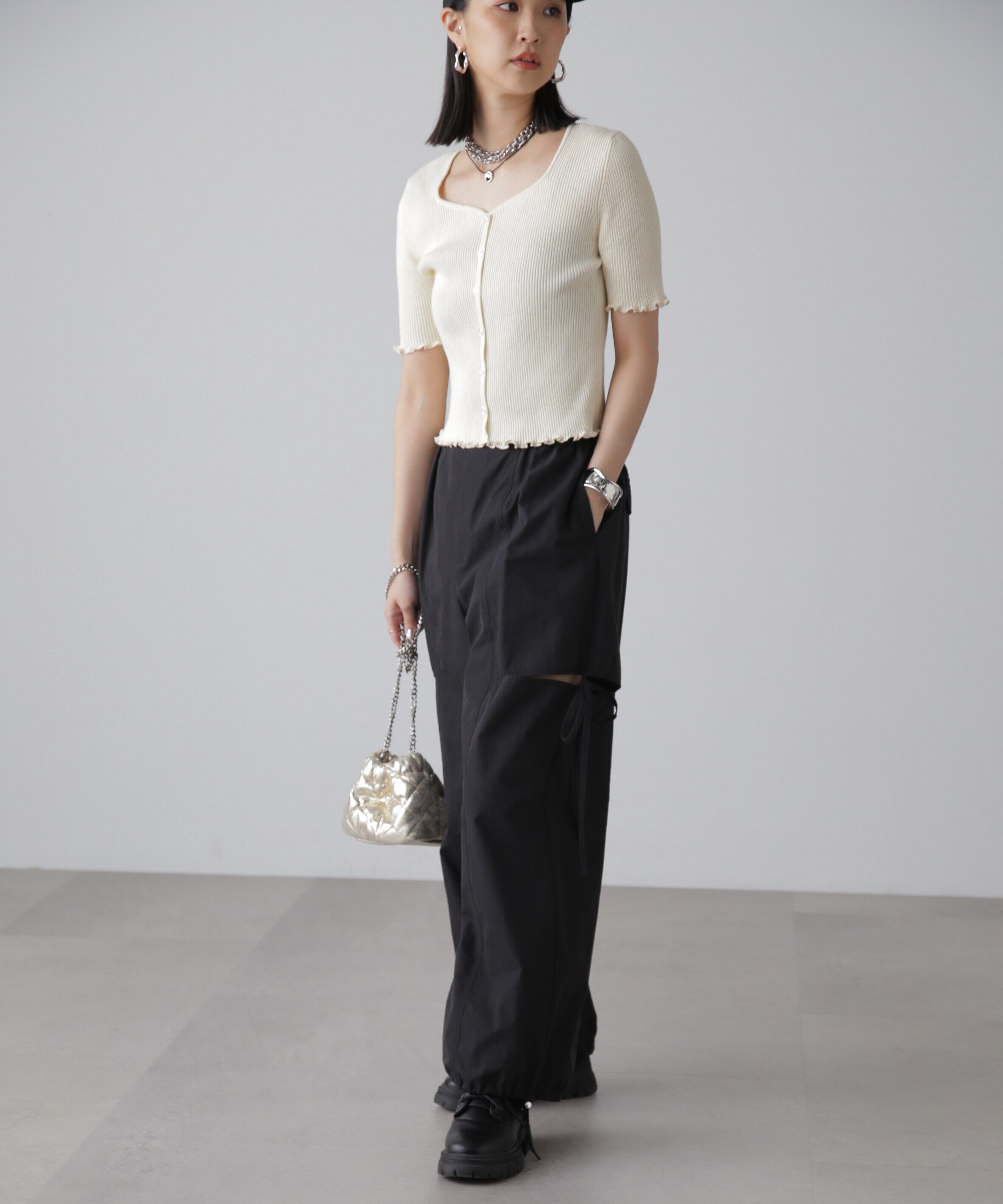  「前後2Wayメローフリル半袖ニット」|ニット・セーター|