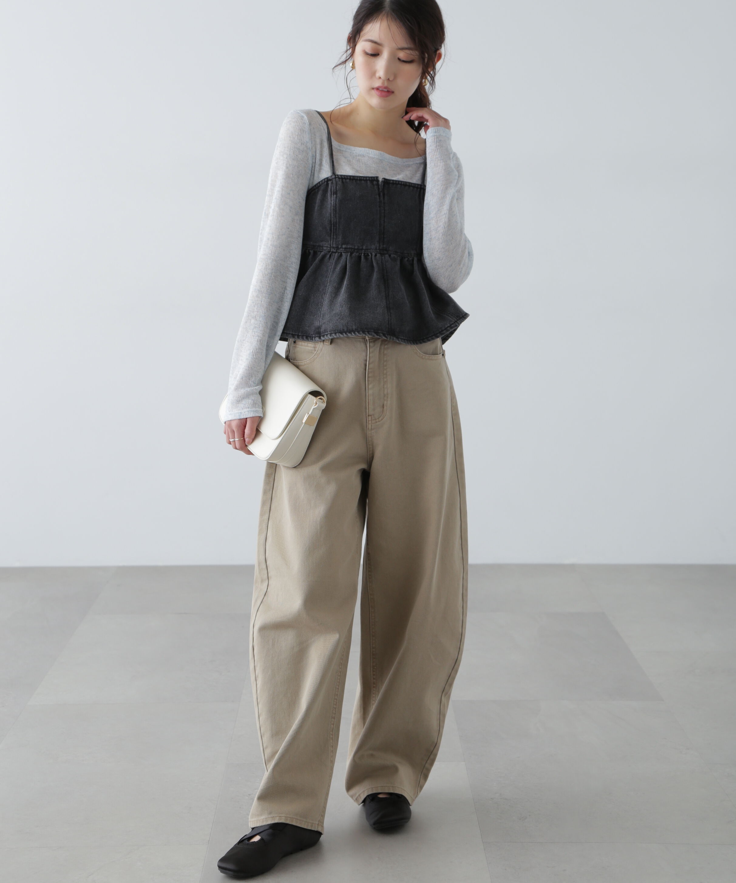  「ペプラムギャザーデニムビスチェ」|シャツ・ブラウス|